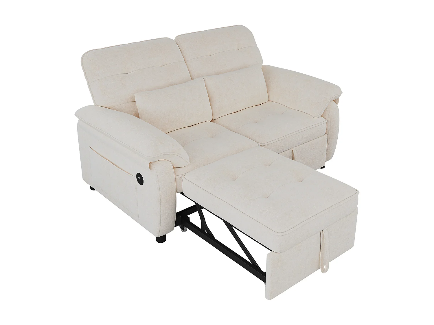 2-Sitzer-Schlafsofa (3-in-1) – 142 x 90 x 86,5 cm – mit verstellbarer Rückenlehne, USB-Anschluss und 2 Kissen – Chenille – Beige