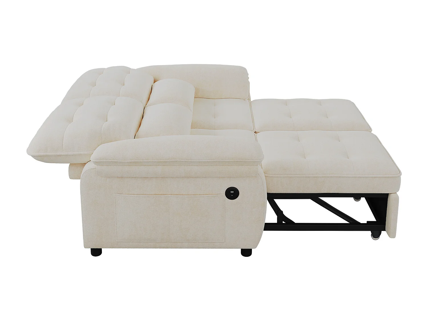 2-Sitzer-Schlafsofa (3-in-1) – 142 x 90 x 86,5 cm – mit verstellbarer Rückenlehne, USB-Anschluss und 2 Kissen – Chenille – Beige