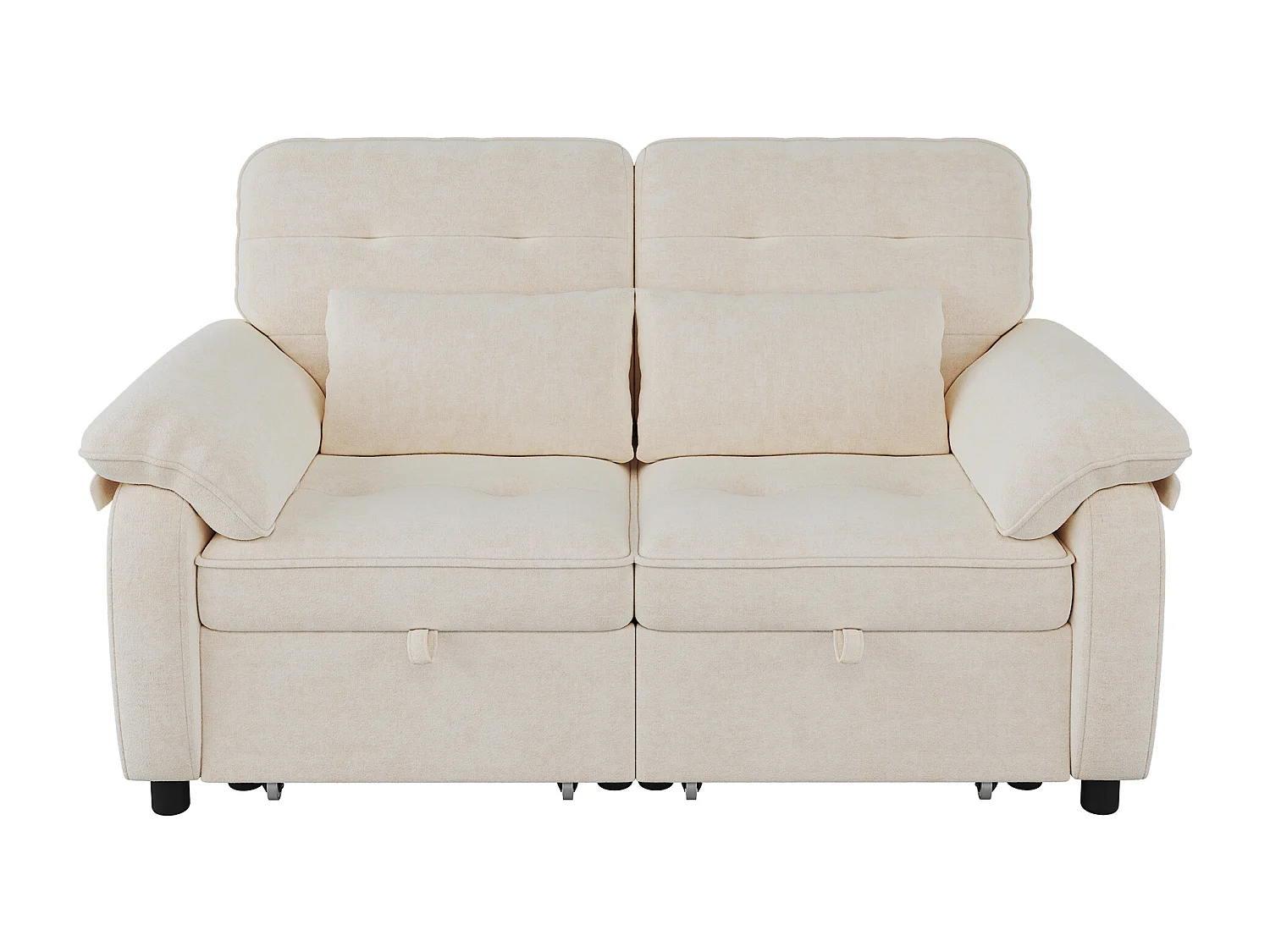 2-Sitzer-Schlafsofa (3-in-1) – 142 x 90 x 86,5 cm – mit verstellbarer Rückenlehne, USB-Anschluss und 2 Kissen – Chenille – Beige