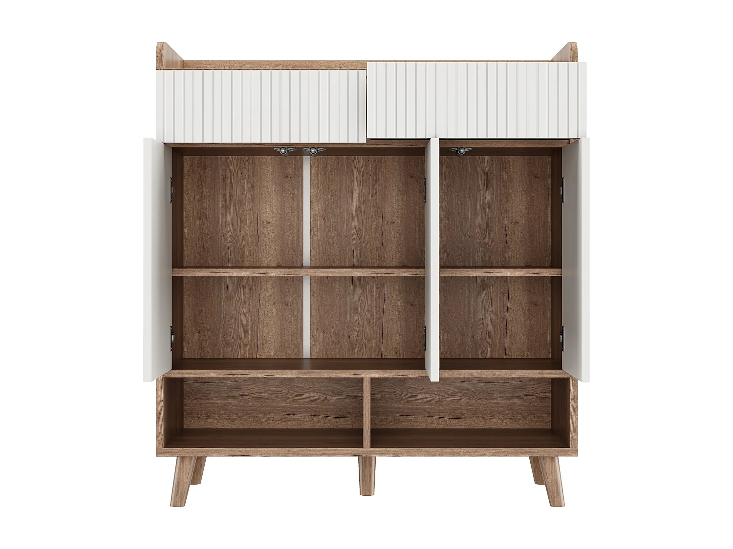 Schuhschrank für den Eingangsbereich – 90 x 35 x 100 cm – mit 3 Türen, 2 Schubladen und Einlegeböden – MDF und Spanplatte – weiß und natur