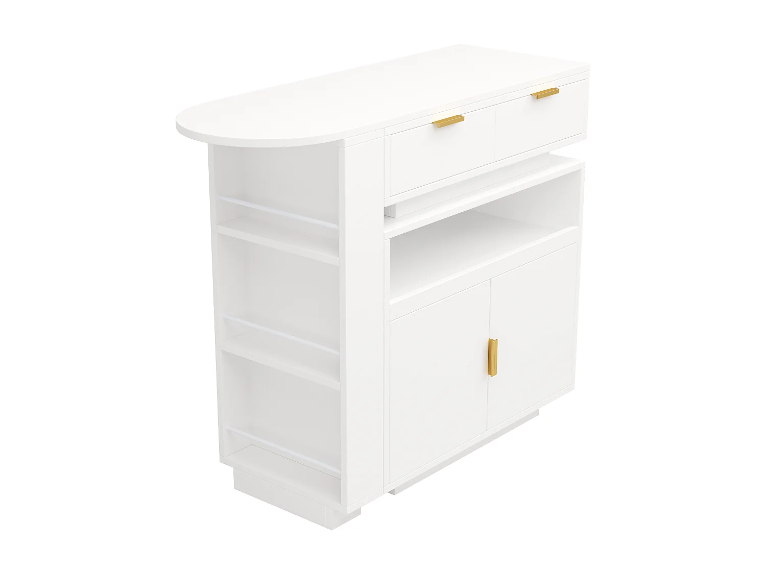 Uitschuifbare bartafel met 360° draaifunctie - 115-183 x 40 x 99 cm - met deuren + planken + LED-verlichting - MDF - wit