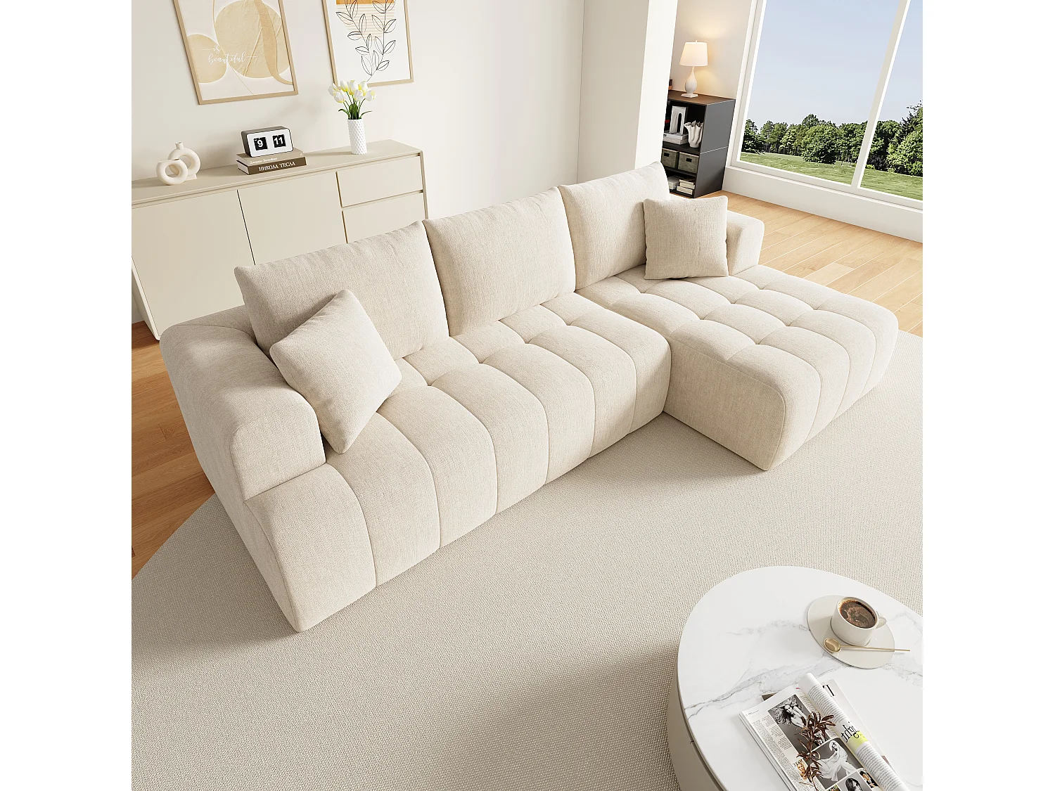 Sofá modular sem estrutura - 244,5 x 136 x 79 cm - combinações livres - não requer montagem - veludo - bege
