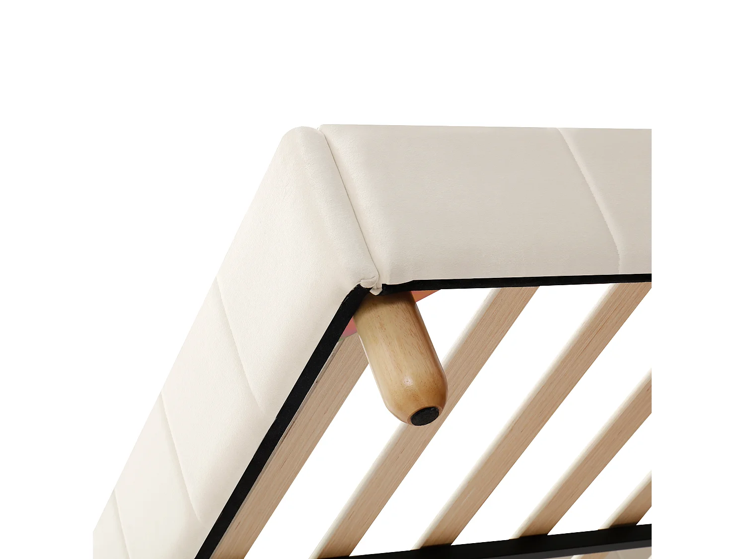 Letto imbottito per bambini - 140 x 200 cm - con testiera e sponda di sicurezza - gambe in legno massello - velluto - beige