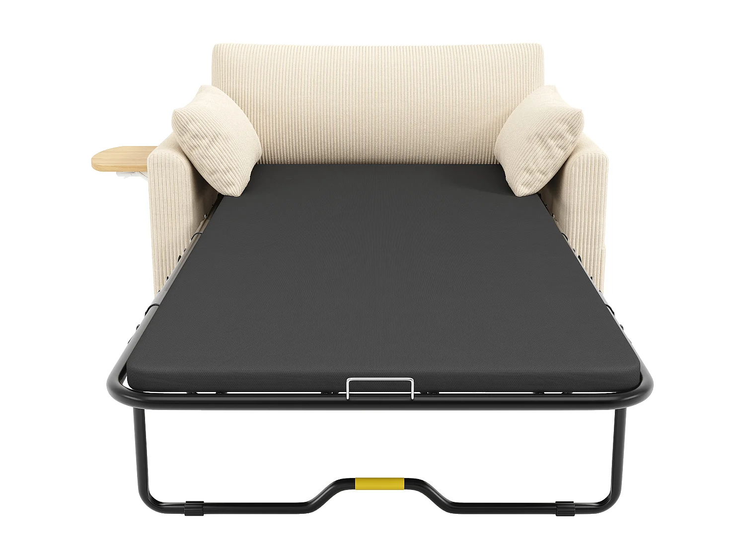 Canapé convertible extensible - 134 x 82 x 84 cm - avec USB + table pliante +  matelas + 2 draps et 2 oreillers - velours - beige
