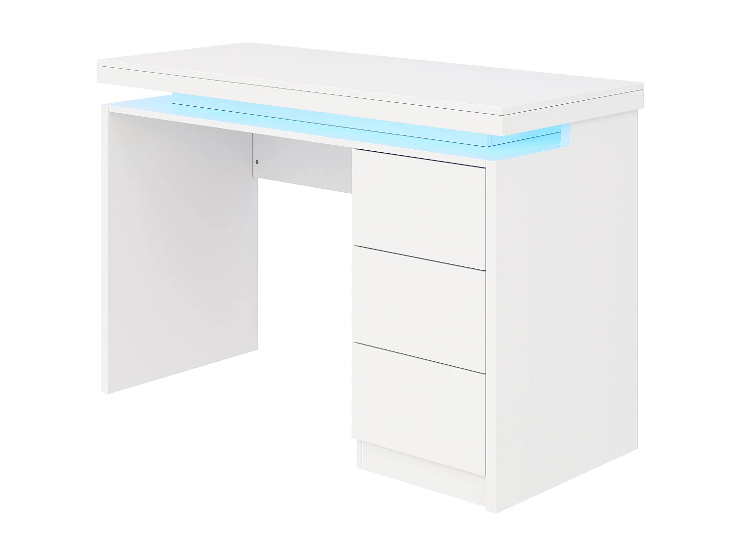 Moderner Schreibtisch – 120 x 50 x 78,5 cm – mit 3 Schubladen + LED-Beleuchtung – MDF – weiß