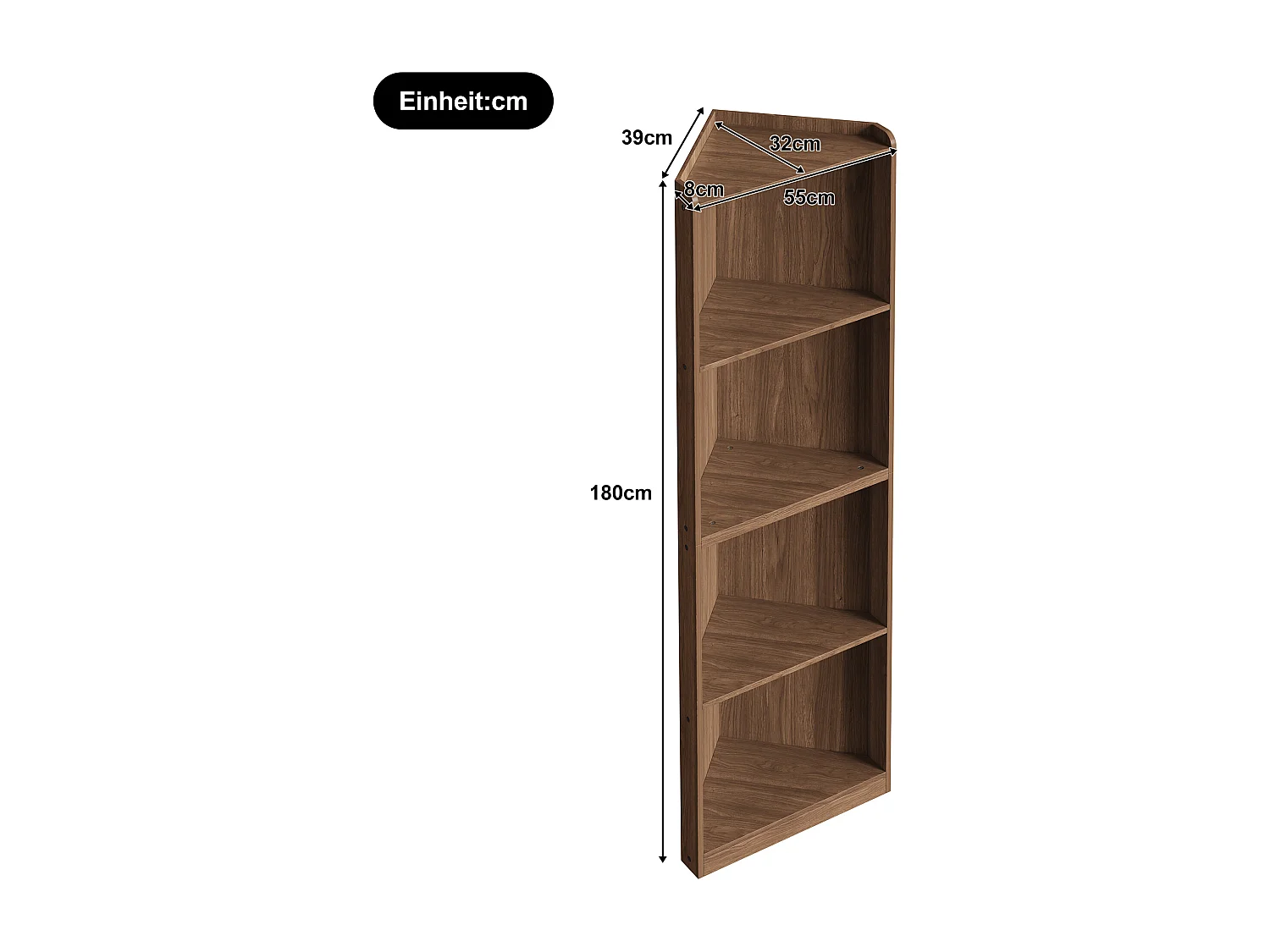 Eckregal fürs Wohnzimmer – 55 x 32 x 180 cm – Walnussoptik – MDF – braun