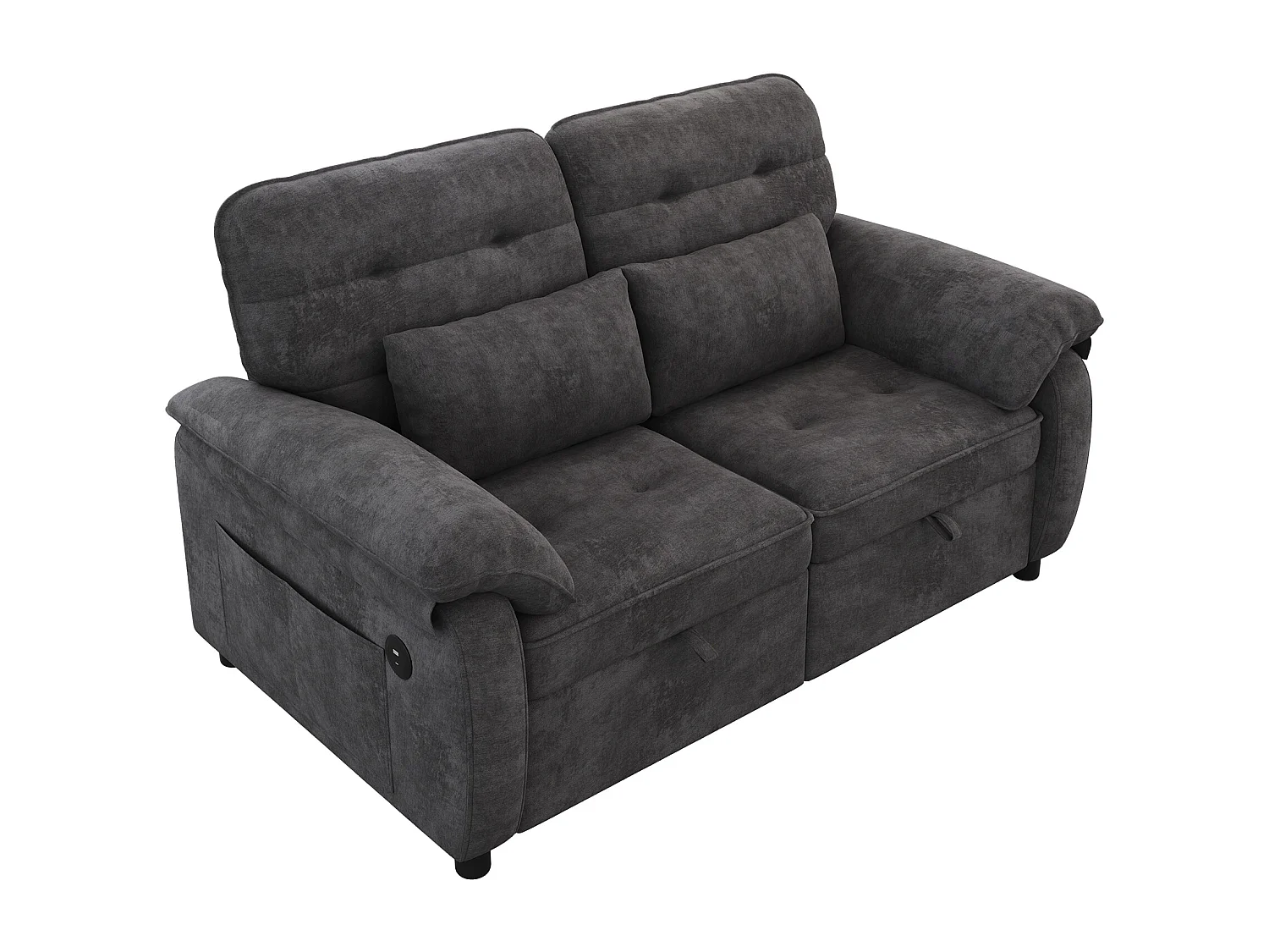 Canapé convertible 2 places 3 en 1 - 142 x 90 x 86.5 cm - avec dossier réglable +  USB + 2 coussins - chenille -  gris