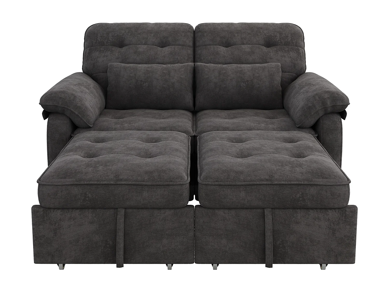 Canapé convertible 2 places 3 en 1 - 142 x 90 x 86.5 cm - avec dossier réglable +  USB + 2 coussins - chenille -  gris