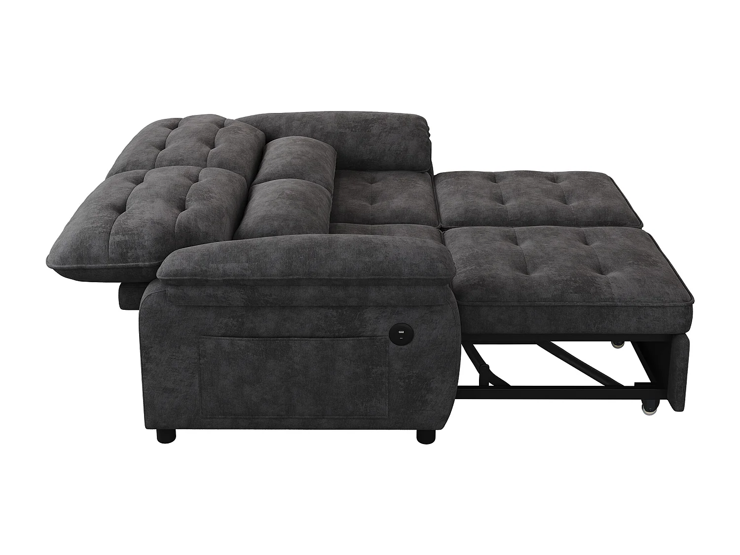 Canapé convertible 2 places 3 en 1 - 142 x 90 x 86.5 cm - avec dossier réglable +  USB + 2 coussins - chenille -  gris