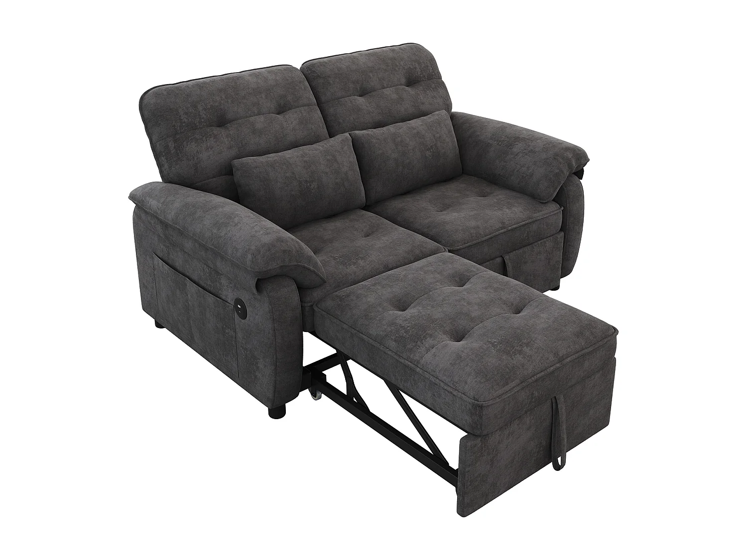 Canapé convertible 2 places 3 en 1 - 142 x 90 x 86.5 cm - avec dossier réglable +  USB + 2 coussins - chenille -  gris