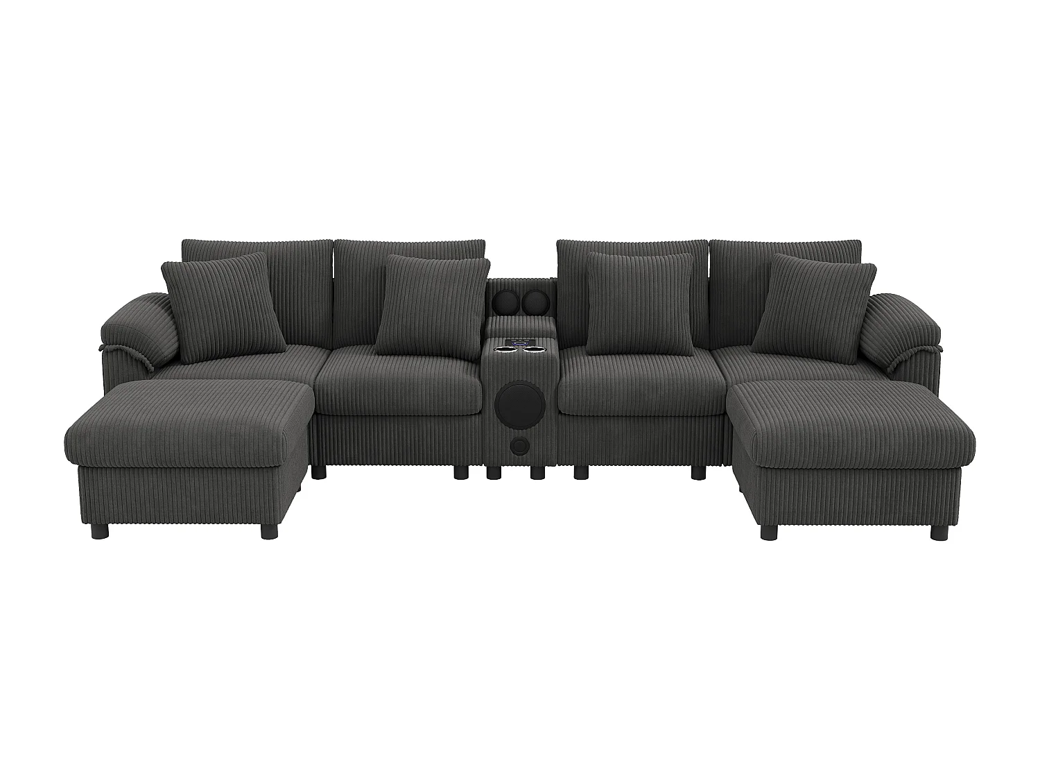 Canapé d'angle modulable 6 places - 315.5 x 144 x 84.5 cm - avec enceinte Bluetooth + USB + coussins + rangement - velours - gris