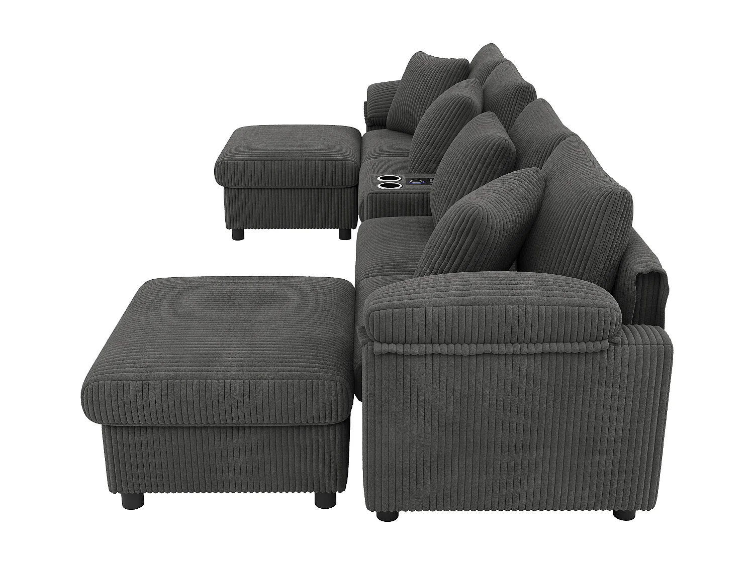 Canapé d'angle modulable 6 places - 315.5 x 144 x 84.5 cm - avec enceinte Bluetooth + USB + coussins + rangement - velours - gris