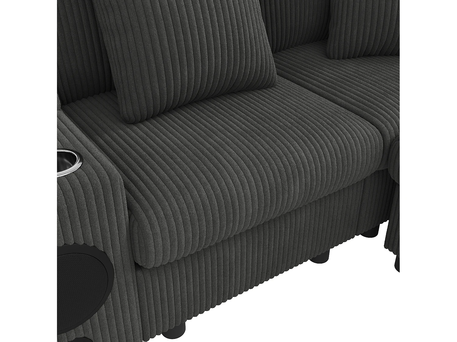 Canapé d'angle modulable 6 places - 315.5 x 144 x 84.5 cm - avec enceinte Bluetooth + USB + coussins + rangement - velours - gris