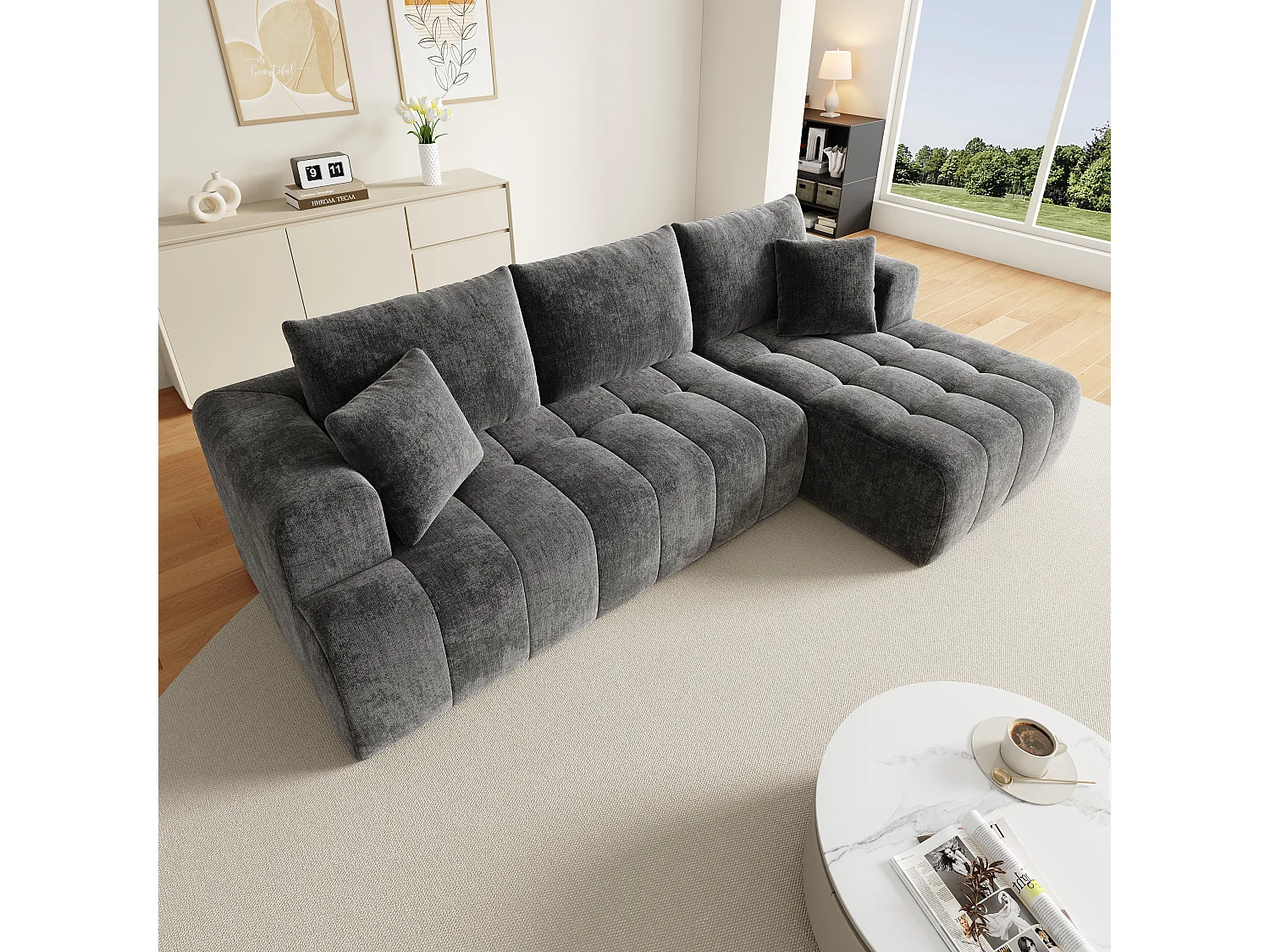 Sofá modular sem estrutura - 244,5 x 136 x 79 cm - combinações livres - não requer montagem - veludo - cinza