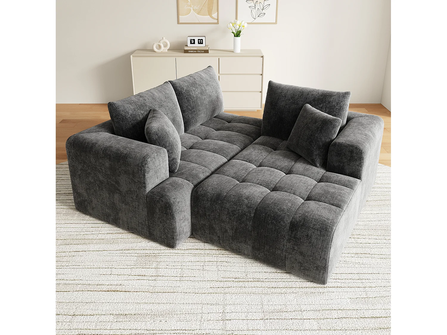 Sofá modular sem estrutura - 244,5 x 136 x 79 cm - combinações livres - não requer montagem - veludo - cinza
