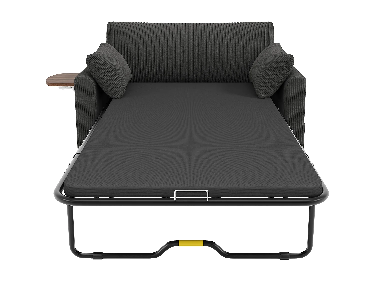 Canapé convertible extensible - 134 x 82 x 84 cm - avec USB + table pliante +  matelas + 2 draps et 2 oreillers - velours - gris