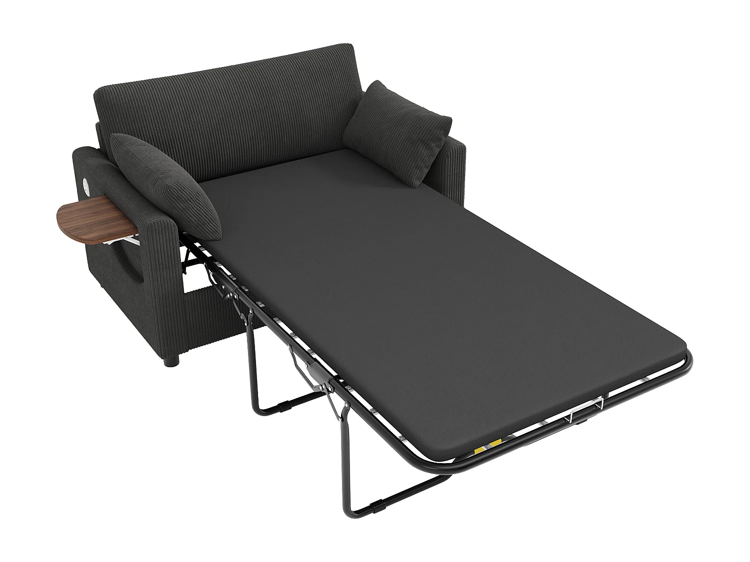 Canapé convertible extensible - 134 x 82 x 84 cm - avec USB + table pliante +  matelas + 2 draps et 2 oreillers - velours - gris