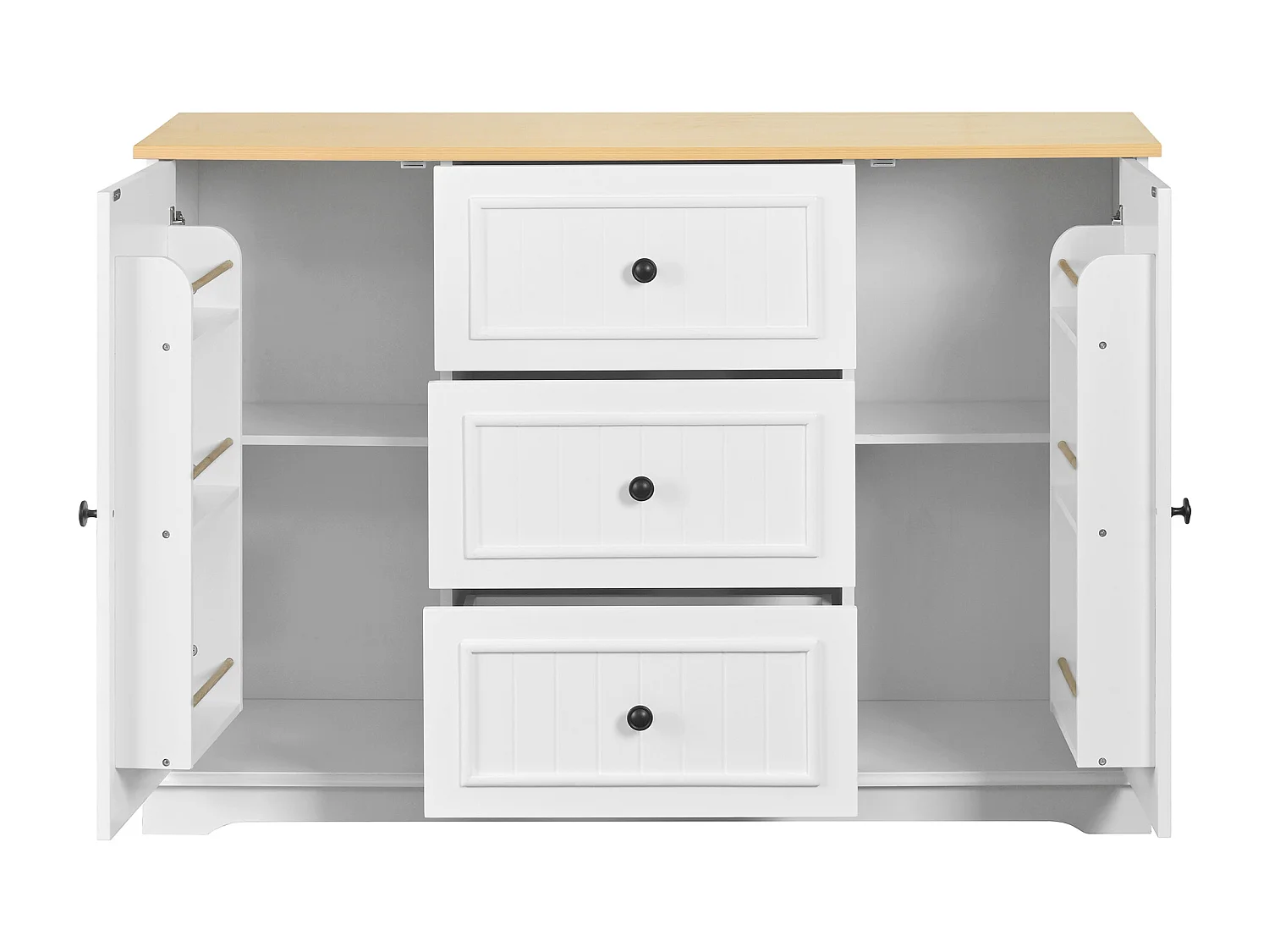 Buffet moderne et élégant - 126 x 40 x 86 cm - avec 3 tiroirs + 2 portes - MDF - blanc