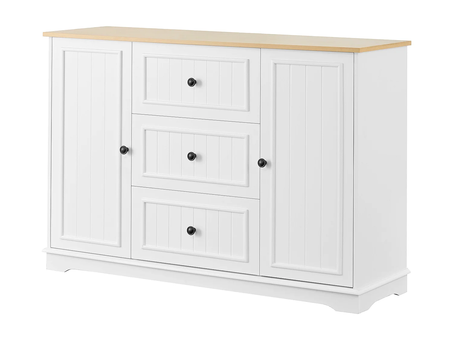 Buffet moderne et élégant - 126 x 40 x 86 cm - avec 3 tiroirs + 2 portes - MDF - blanc