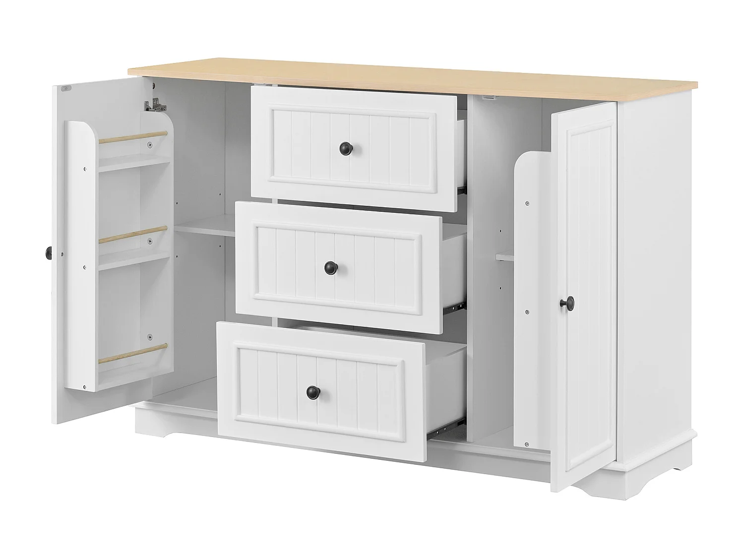 Buffet moderne et élégant - 126 x 40 x 86 cm - avec 3 tiroirs + 2 portes - MDF - blanc