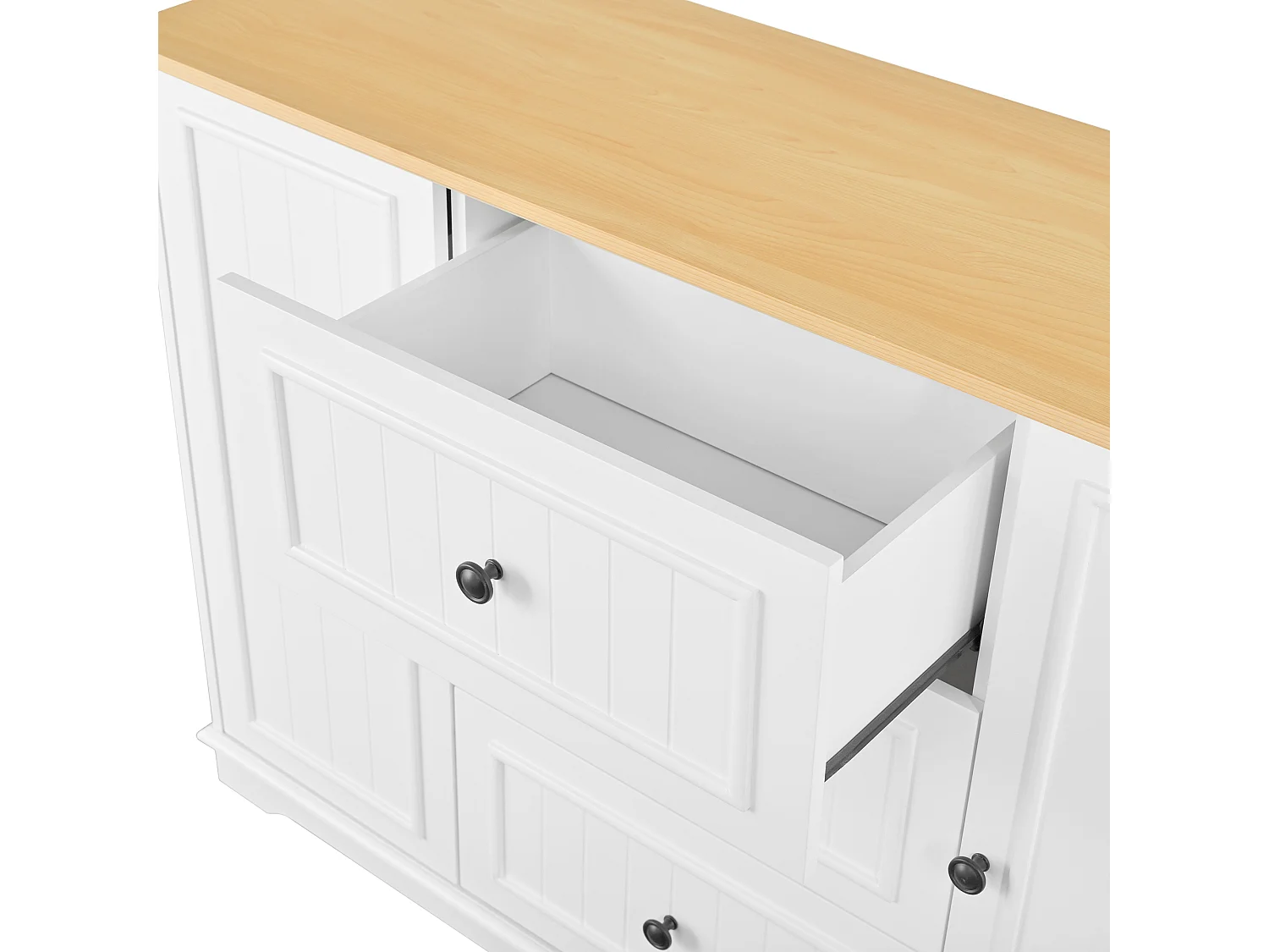 Buffet moderne et élégant - 126 x 40 x 86 cm - avec 3 tiroirs + 2 portes - MDF - blanc