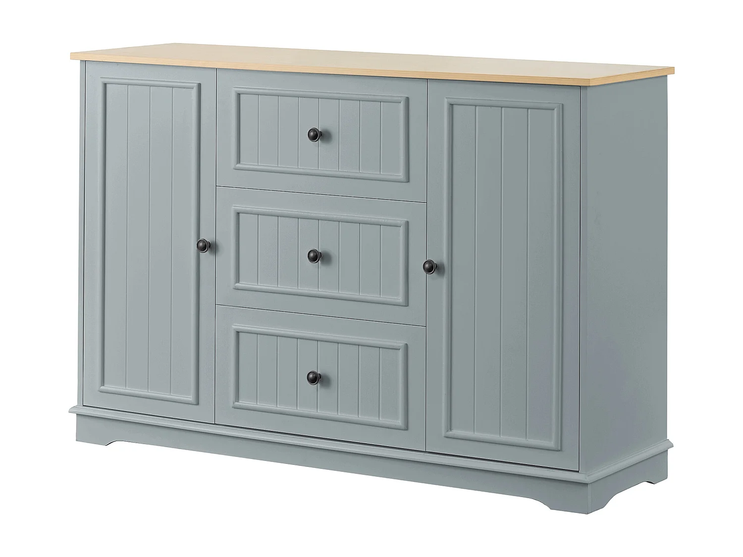 Buffet moderne et élégant - 126 x 40 x 86 cm - avec 3 tiroirs + 2 portes - MDF - gris