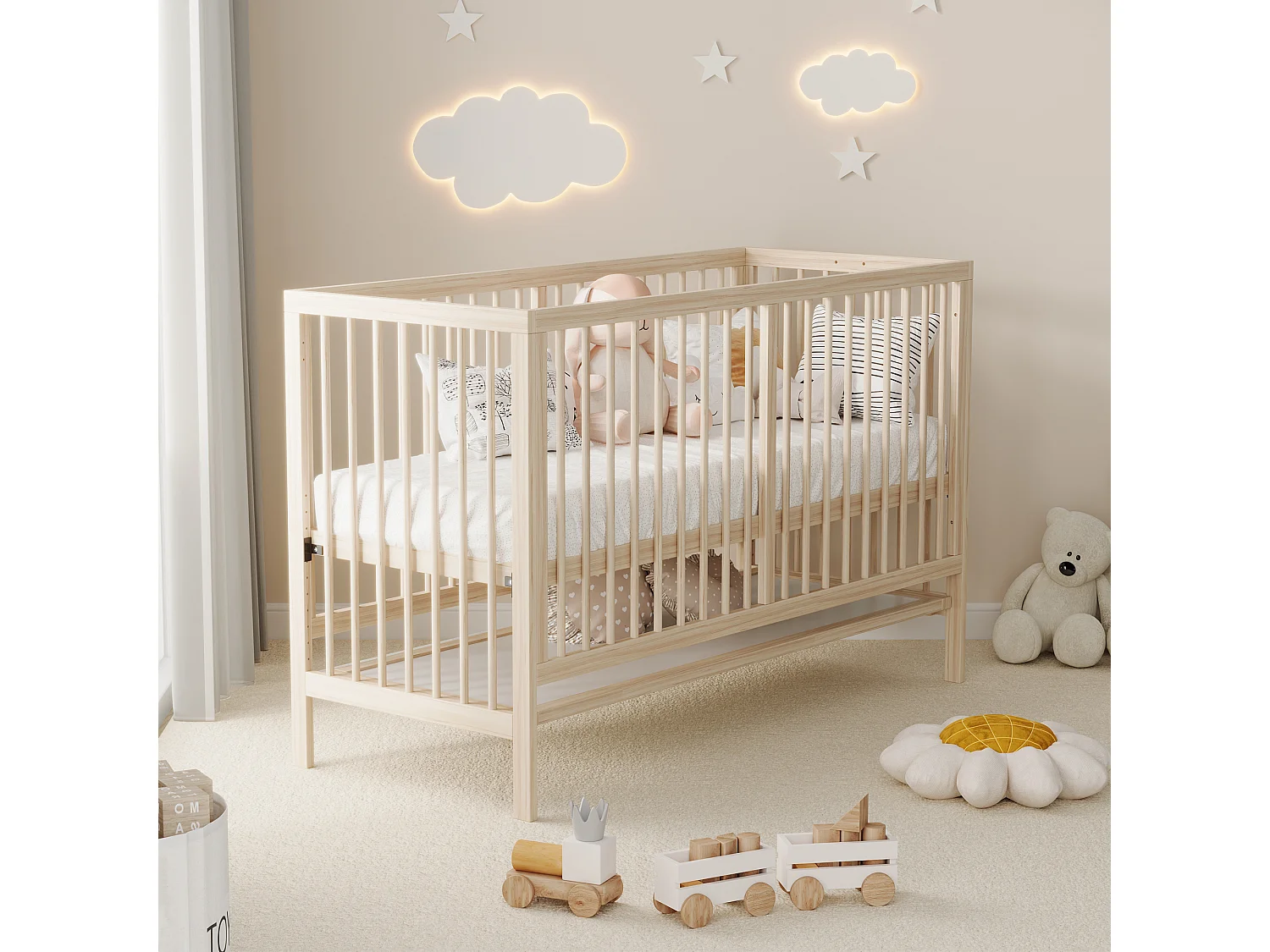 Multifunctioneel houten babybedje - 120 x 60 x 90 cm - ombouwbaar - zonder matras - naturel