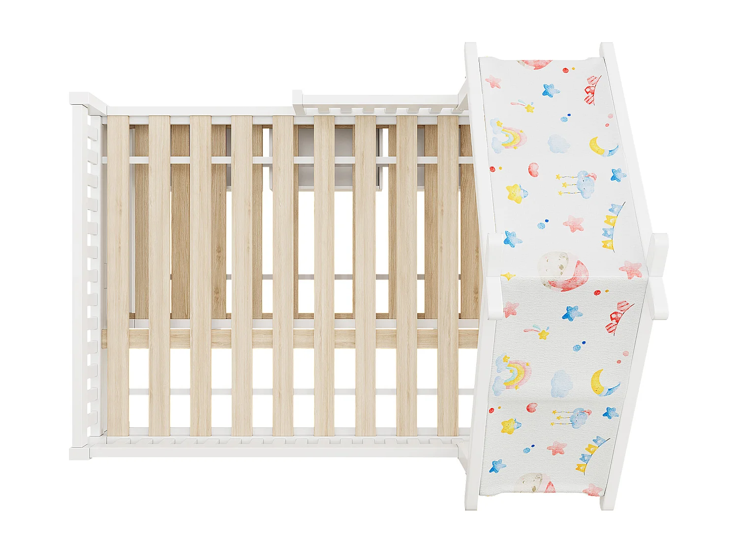 Lit plateforme en bois - 140 x 200 cm - avec lit gigogne 90 x 190 cm + tiroirs + barrières de sécurité - blanc