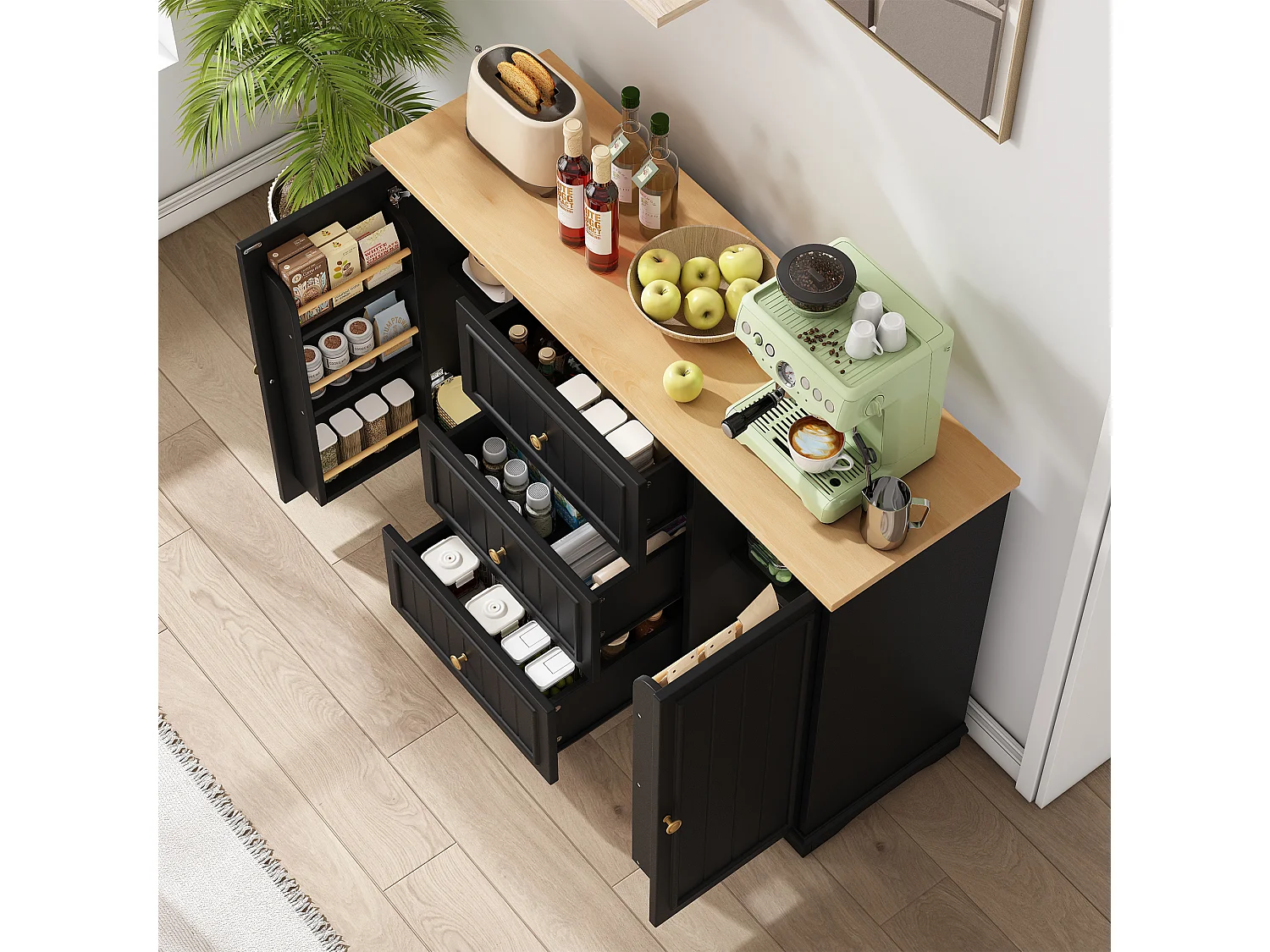 Buffet moderne et élégant - 126 x 40 x 86 cm - avec 3 tiroirs + 2 portes - MDF - noir