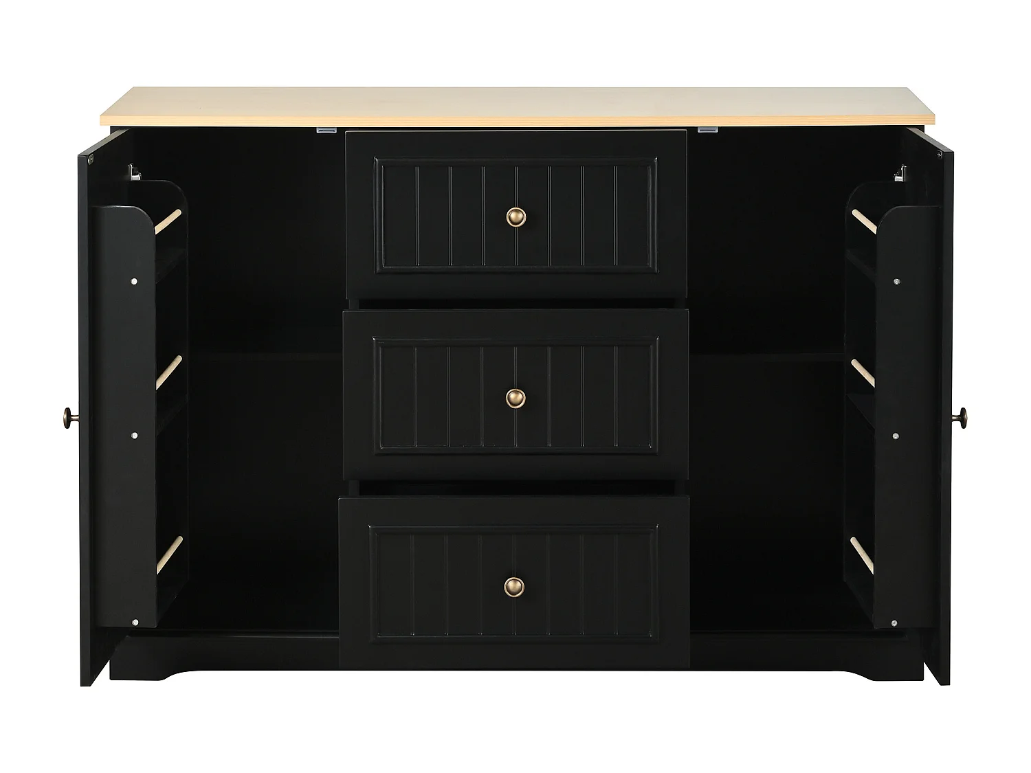Buffet moderne et élégant - 126 x 40 x 86 cm - avec 3 tiroirs + 2 portes - MDF - noir