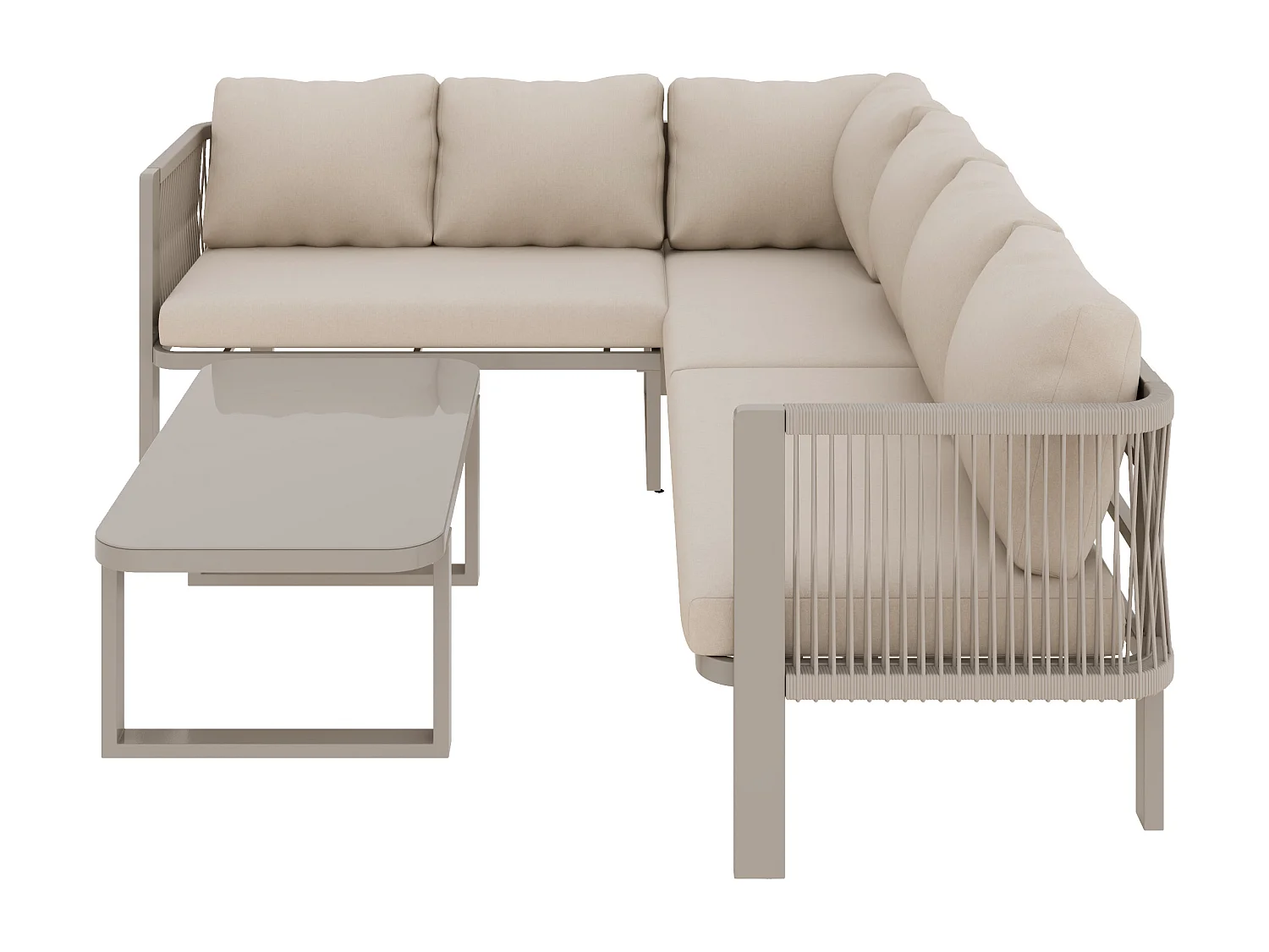Ensemble de mobilier de jardin 6 places - 225 x 175 x 77 cm - avec table basse + canapé - Polyester + métal - kaki