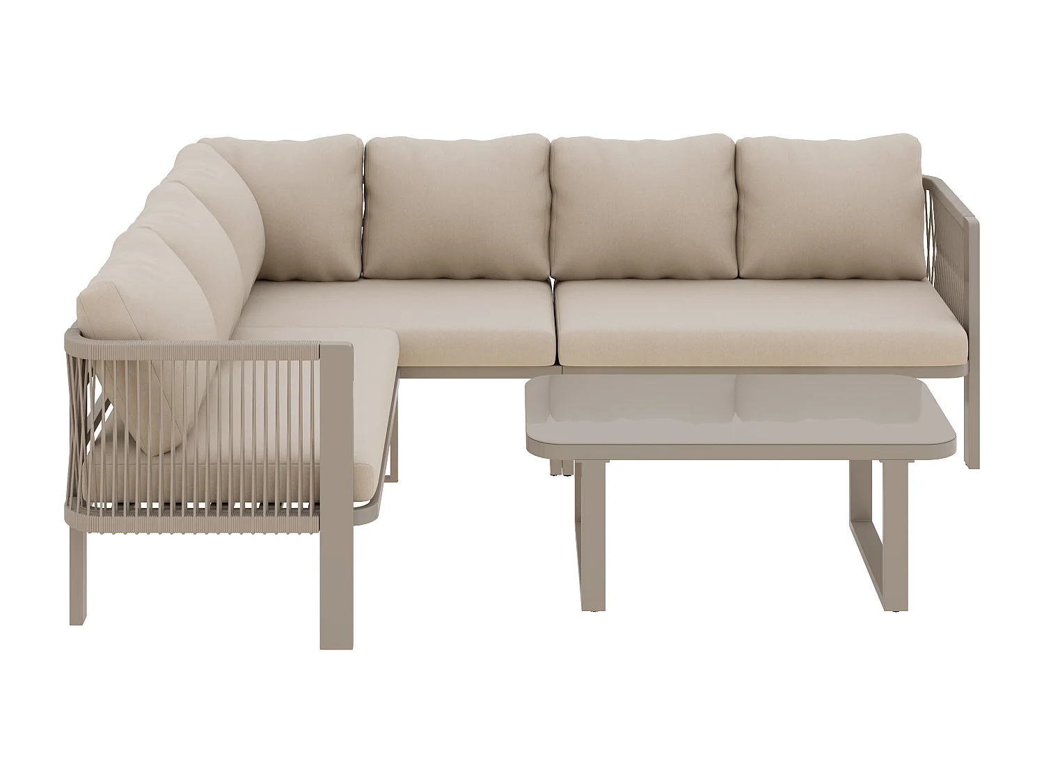 Ensemble de mobilier de jardin 6 places - 225 x 175 x 77 cm - avec table basse + canapé - Polyester + métal - kaki