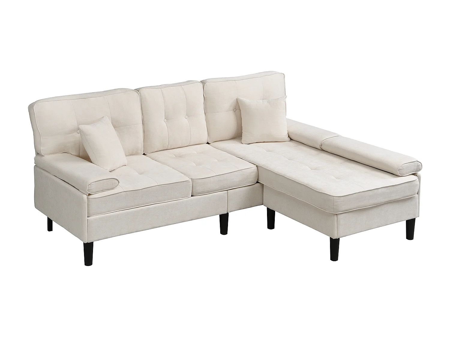 Canapé d'angle 3 places en forme de L - 195 x 149 x 86 cm - avec méridienne + repose-pieds amovible - velours - beige