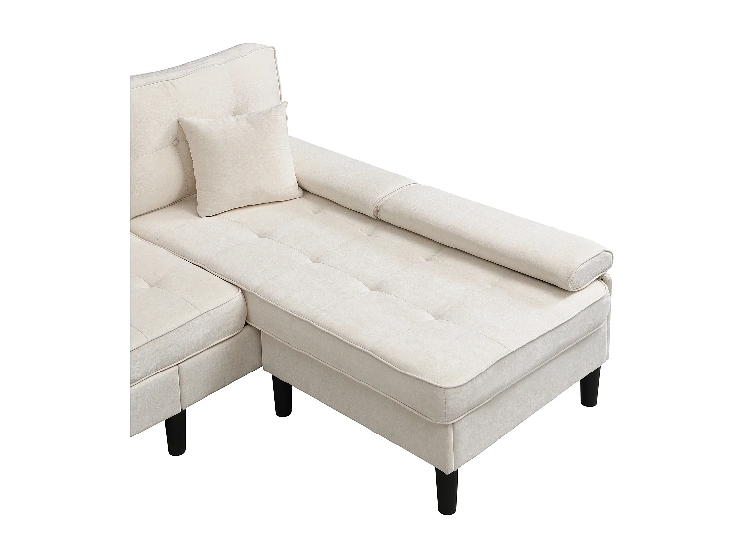 Canapé d'angle 3 places en forme de L - 195 x 149 x 86 cm - avec méridienne + repose-pieds amovible - velours - beige