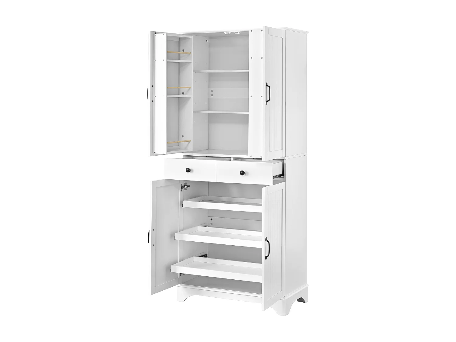 Buffet haut de cuisine moderne - 77 x 40 x 181 cm - avec étagères + tiroirs + 4 portes - MDF - blanc