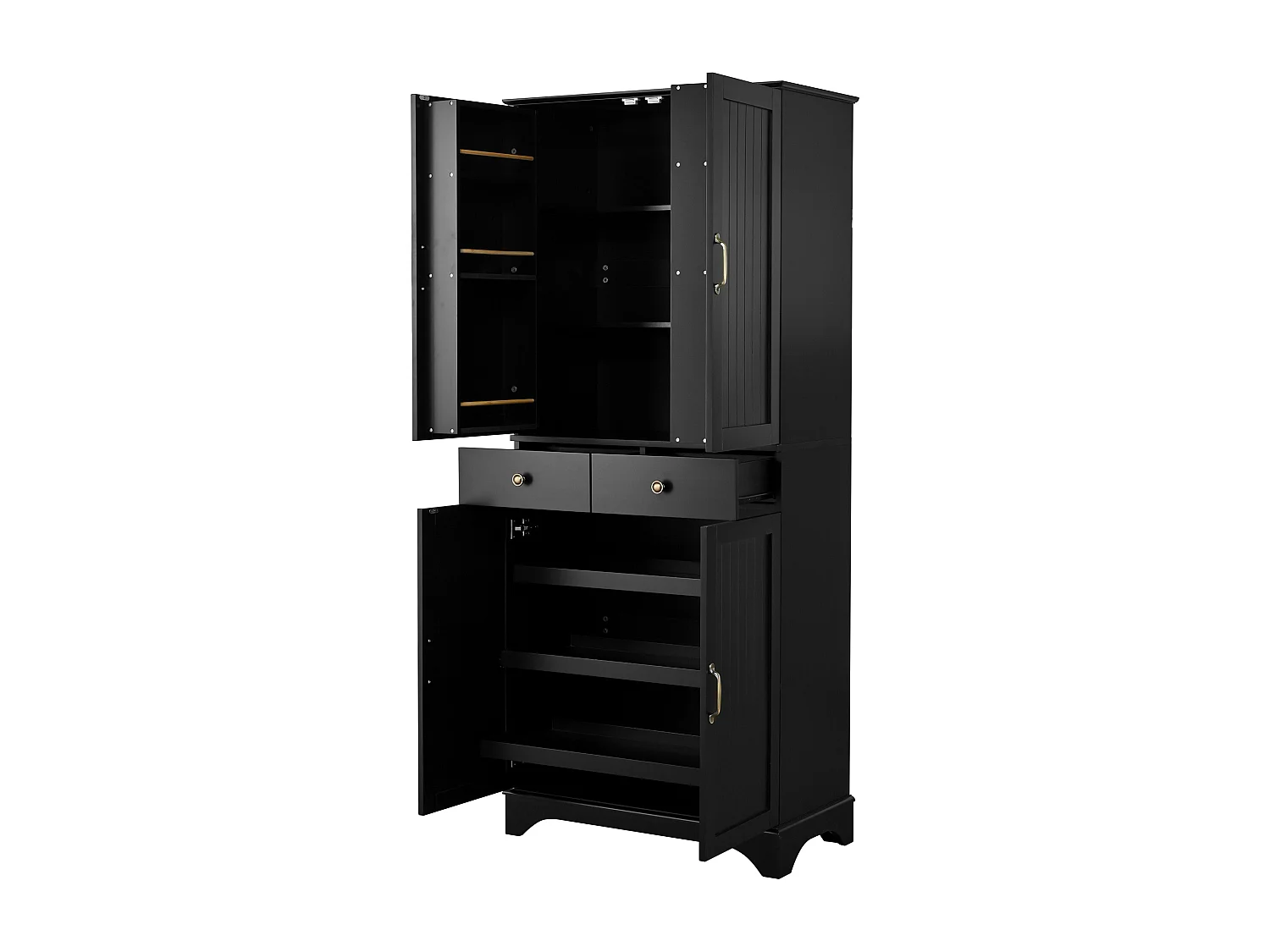 Buffet haut de cuisine moderne - 77 x 40 x 181 cm - avec étagères + tiroirs + 4 portes - MDF - noir