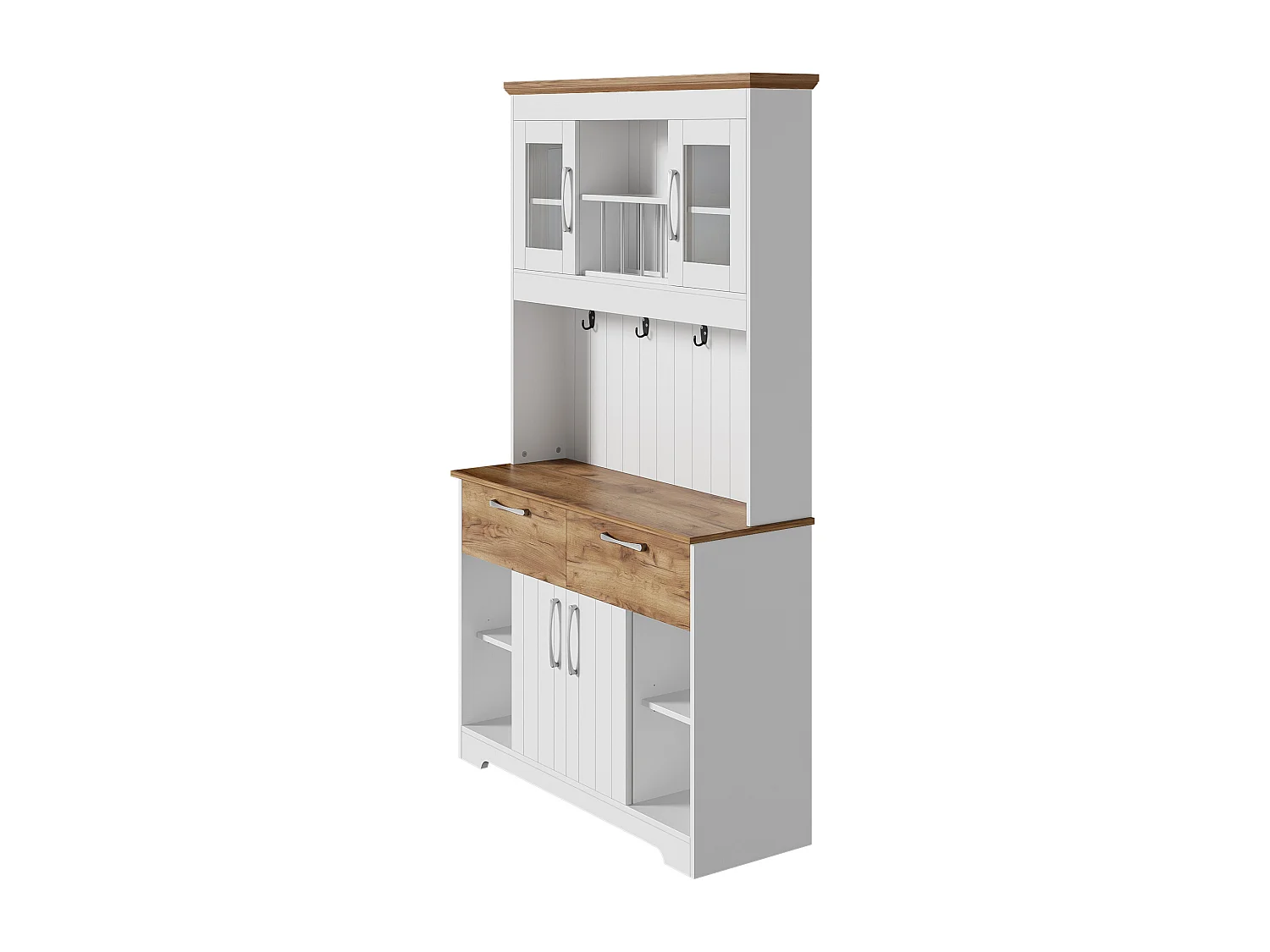 Buffet haut de cuisine - 106 x 39 x 176.5 cm - avec 4 portes + 2 tiroirs + tringle à crochets - aggloméré - blanc