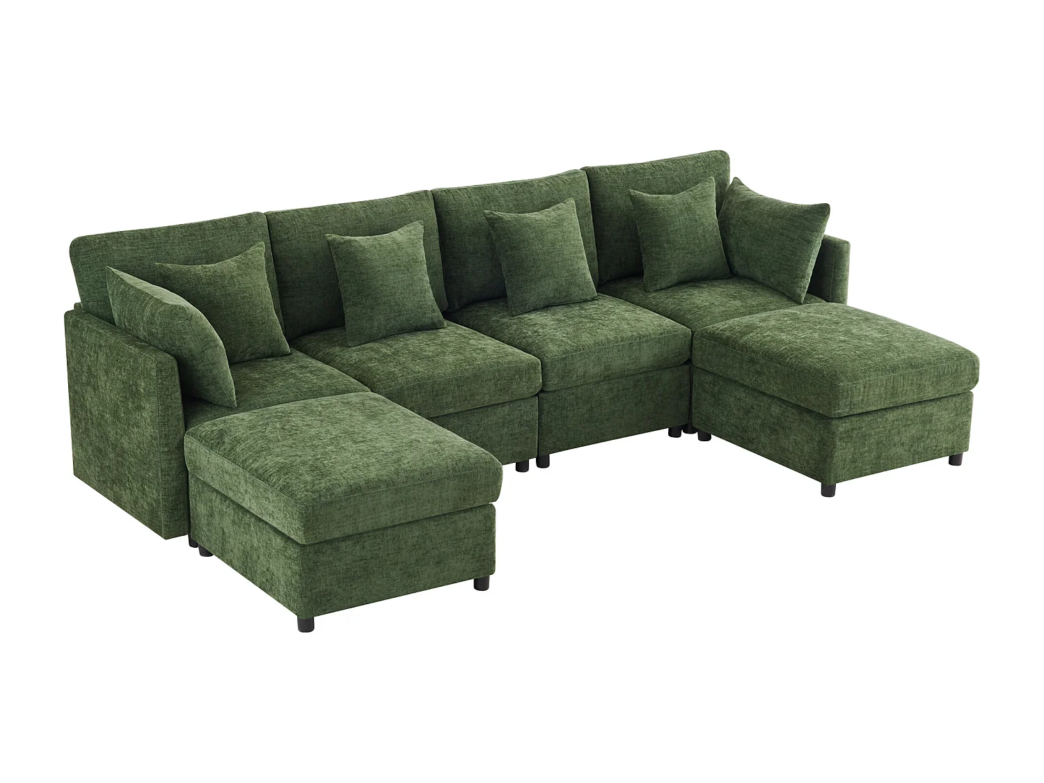 Ensemble canapé moderne 4 places - 278 x 161 x 81 cm - avec repose-pieds amovible + 6 coussins - velours - vert