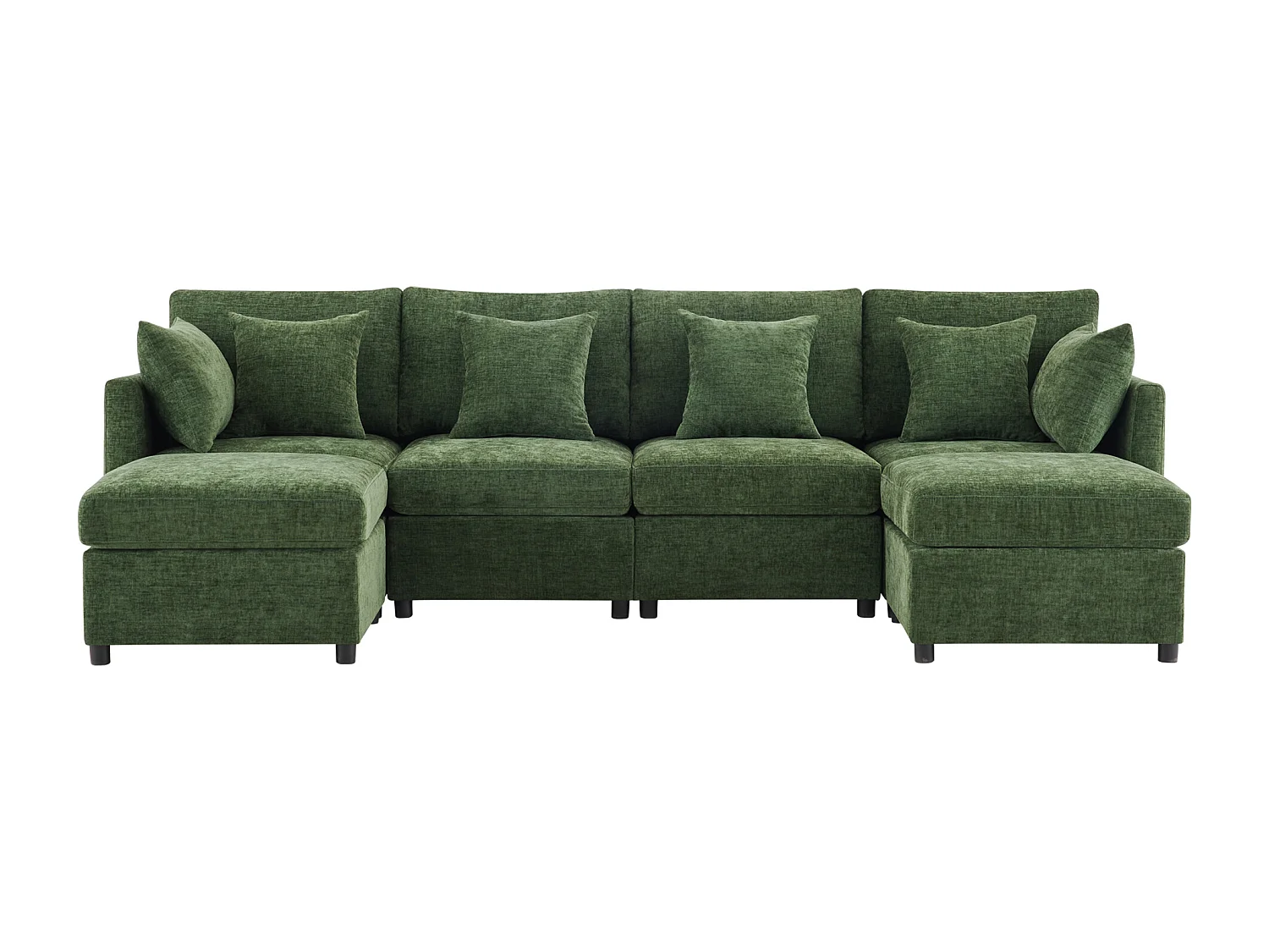 Ensemble canapé moderne 4 places - 278 x 161 x 81 cm - avec repose-pieds amovible + 6 coussins - velours - vert