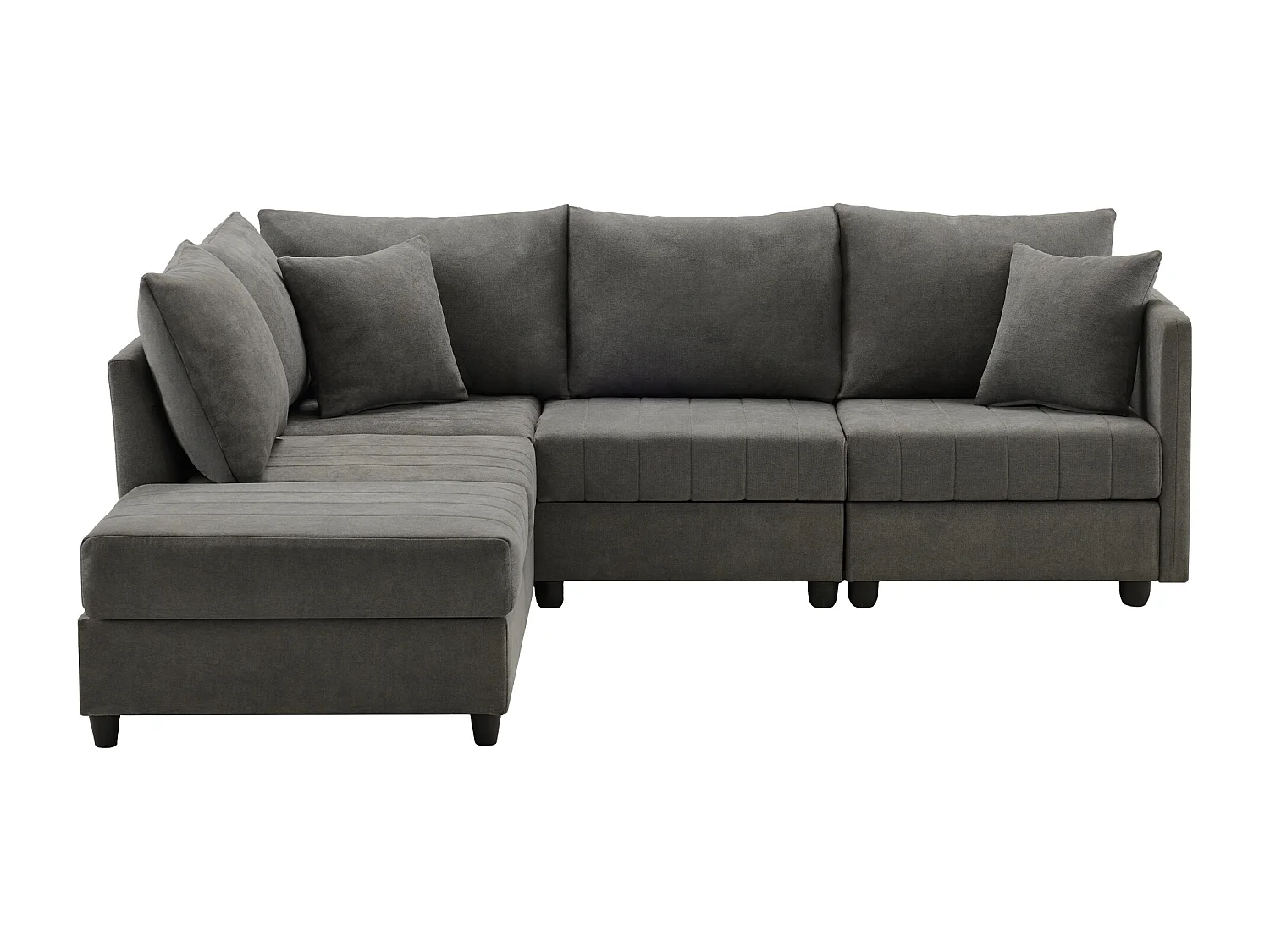 Modulaire 5-zitsbankset - 220 x 194 x 85 cm - met ombouwbare voetenbank - Katoen en linnen - grijs