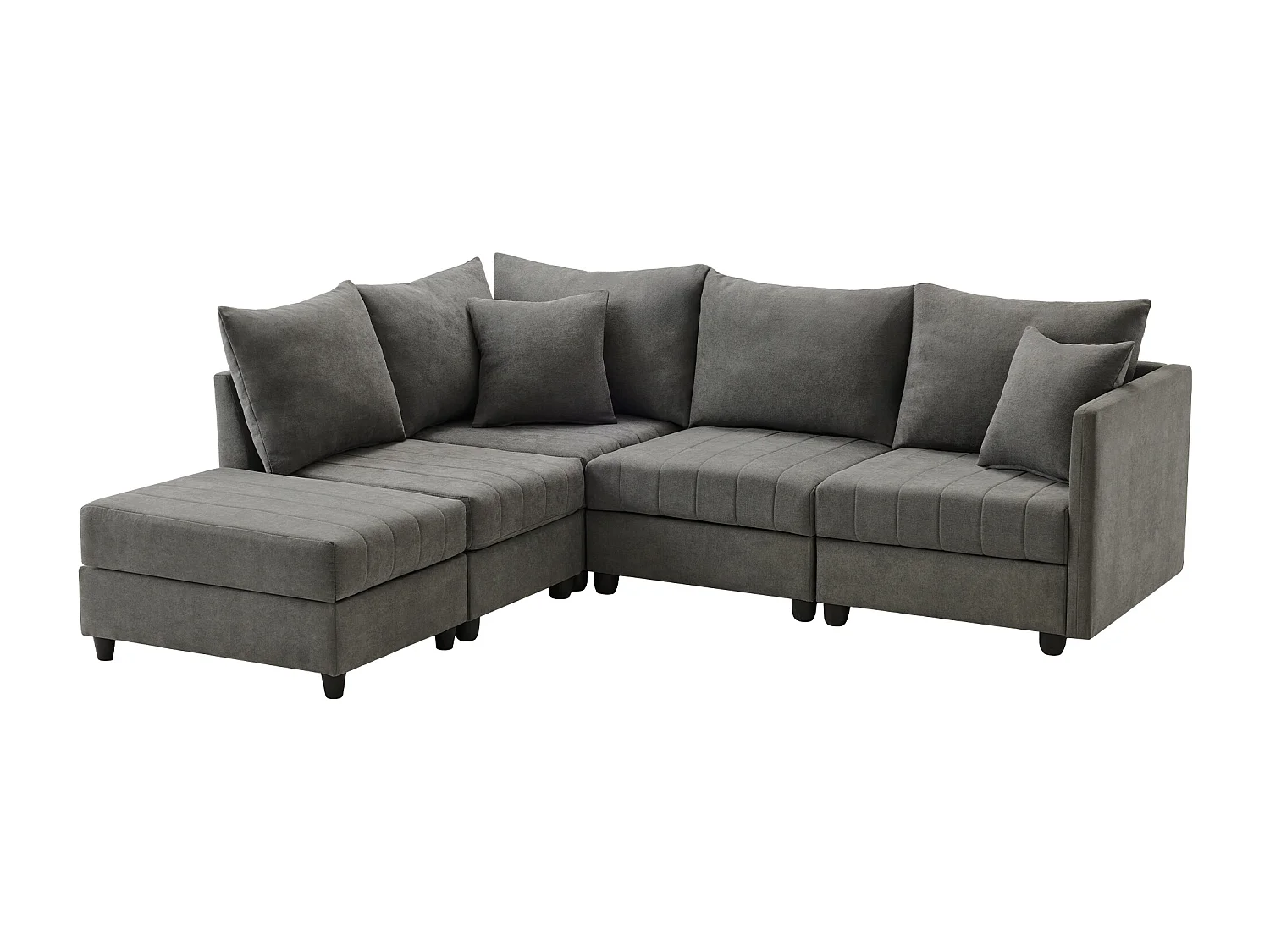 Modulaire 5-zitsbankset - 220 x 194 x 85 cm - met ombouwbare voetenbank - Katoen en linnen - grijs