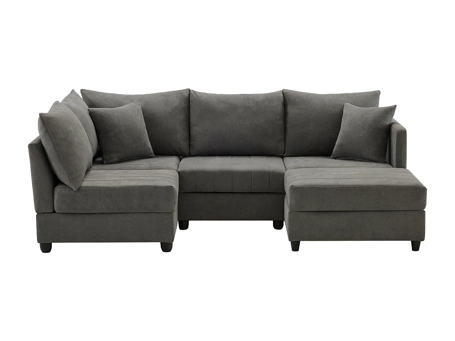 Modulaire 5-zitsbankset - 220 x 194 x 85 cm - met ombouwbare voetenbank - Katoen en linnen - grijs