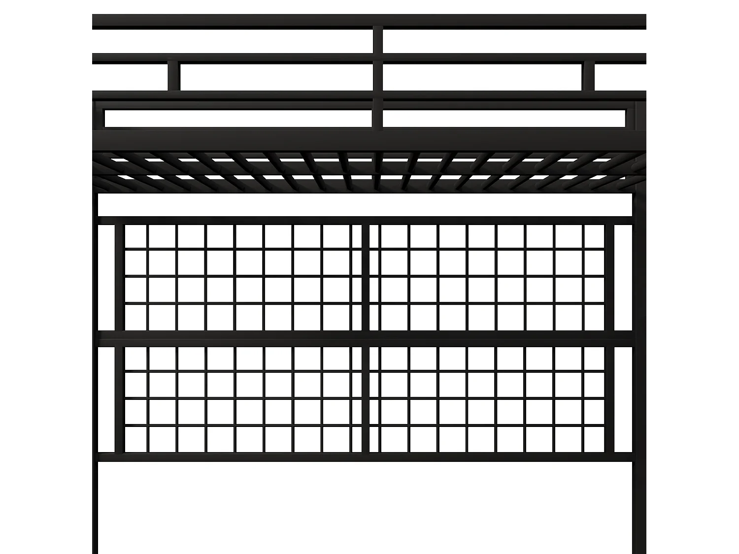 Hochbett mit Eisenrahmen – 90 x 200 cm – mit Kleiderschrank, Stauraumleiter und LED-Beleuchtung – Metall und MDF – schwarz