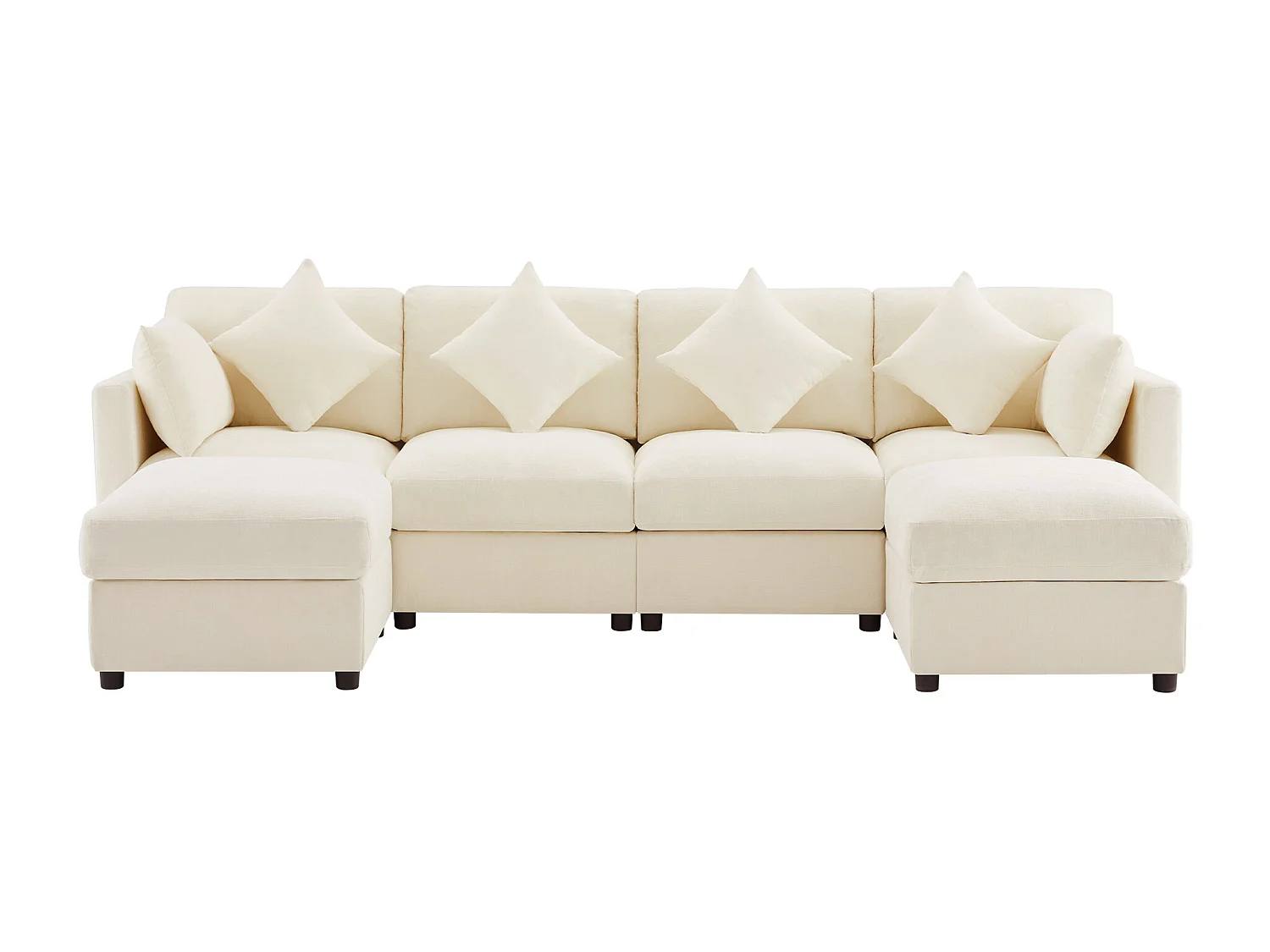 Ensemble canapé 6 places - 284 x 156.5 x 86 cm - avec 2 poufs + accoudoirs réglables + 4 coussins + 2 appuie-têtes - velours - beige