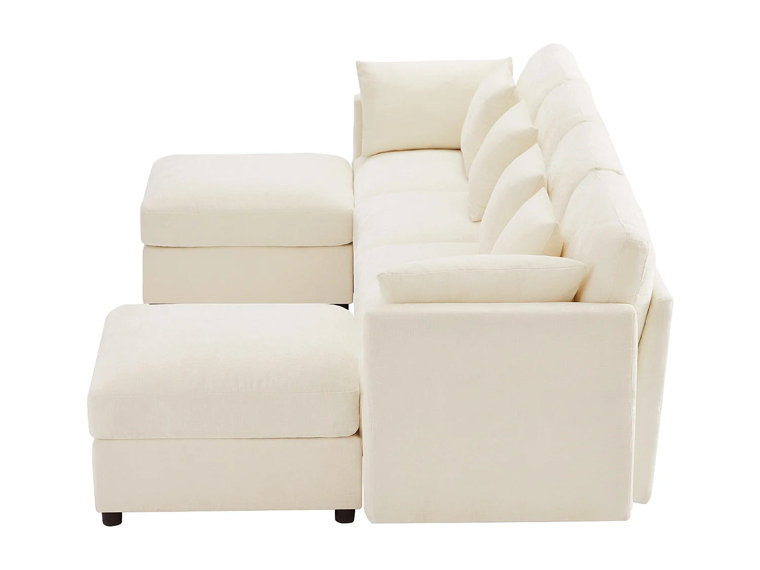 Ensemble canapé 6 places - 284 x 156.5 x 86 cm - avec 2 poufs + accoudoirs réglables + 4 coussins + 2 appuie-têtes - velours - beige