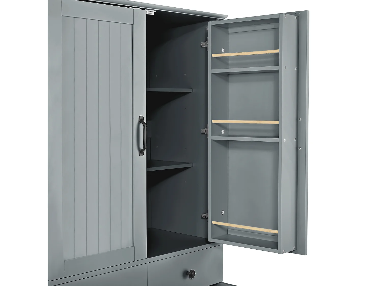 Buffet haut de cuisine moderne - 77 x 40 x 181 cm - avec étagères + tiroirs + 4 portes - MDF - gris