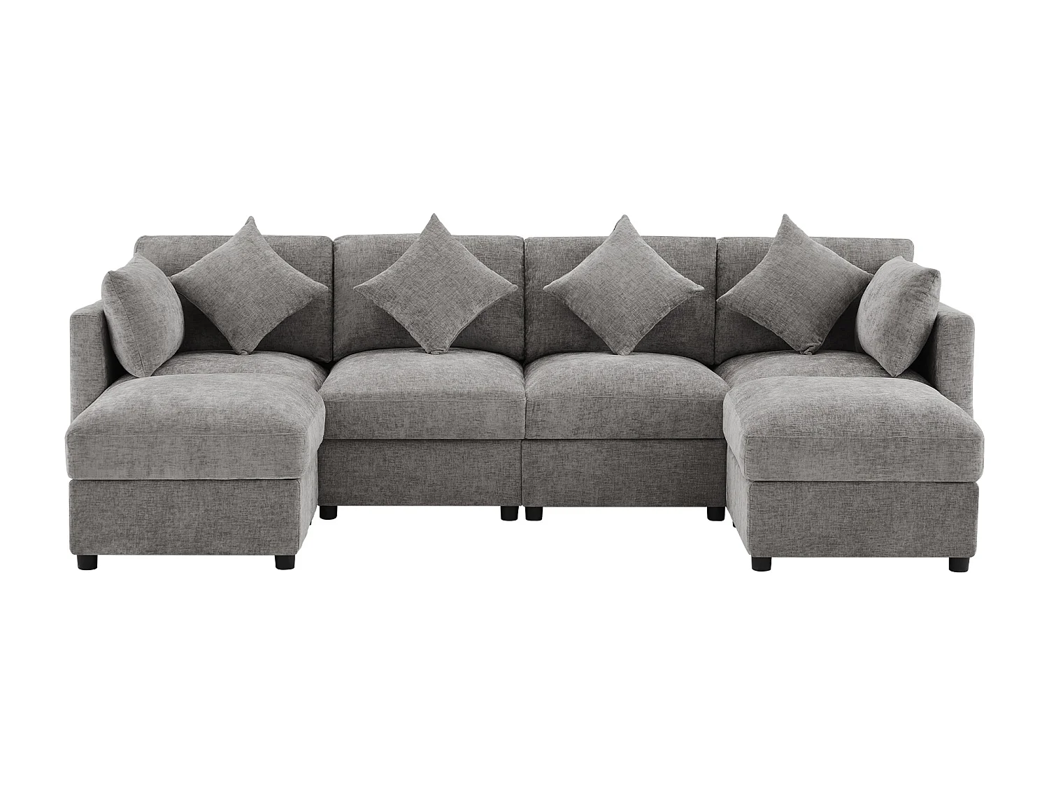 Ensemble canapé 6 places - 284 x 156.5 x 86 cm - avec 2 poufs + accoudoirs réglables + 4 coussins + 2 appuie-têtes - velours - gris