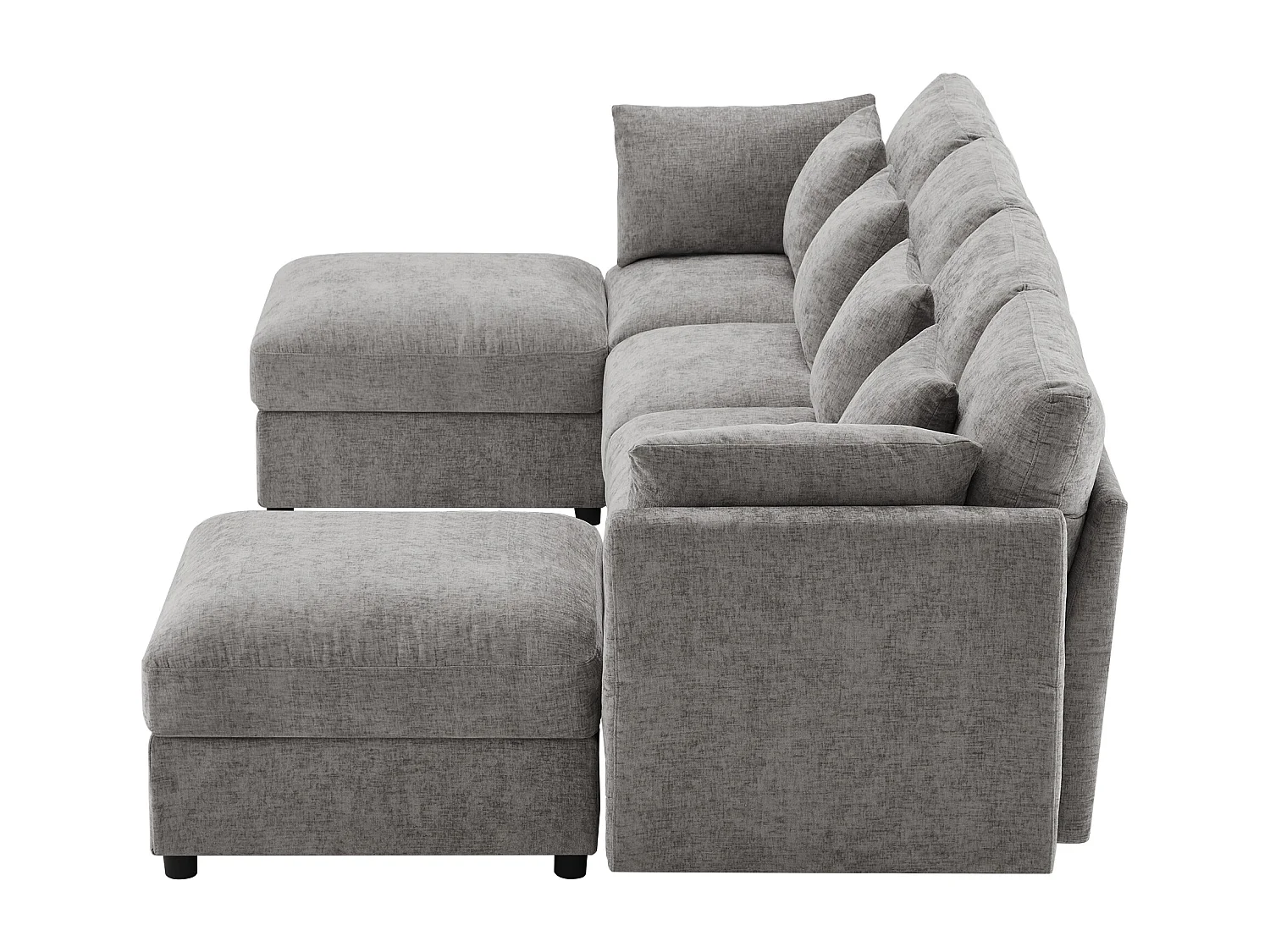 Ensemble canapé 6 places - 284 x 156.5 x 86 cm - avec 2 poufs + accoudoirs réglables + 4 coussins + 2 appuie-têtes - velours - gris