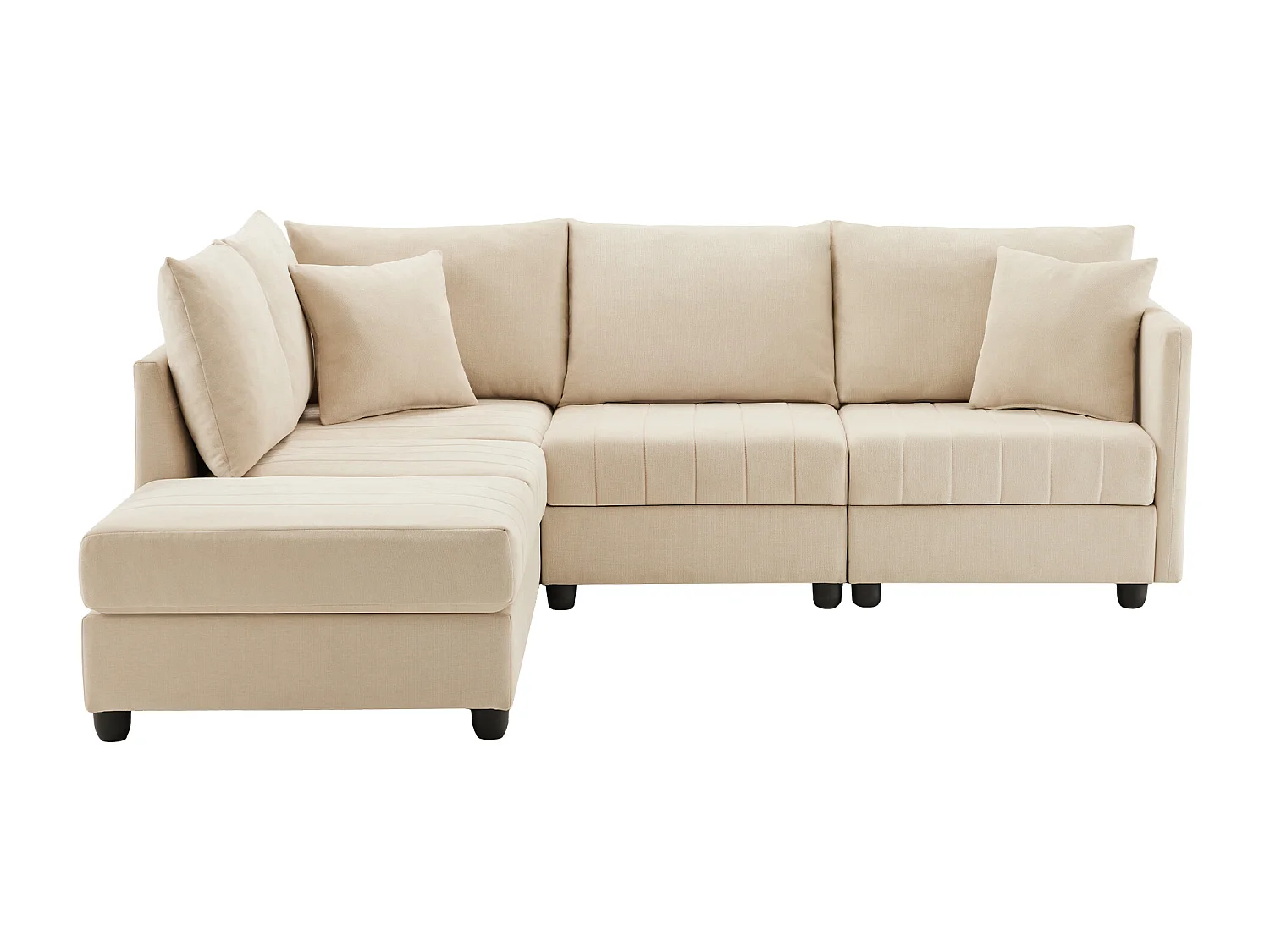 Set divano modulare a 5 posti - 220 x 194 x 85 cm - con poggiapiedi trasformabile - Cotone e lino - beige