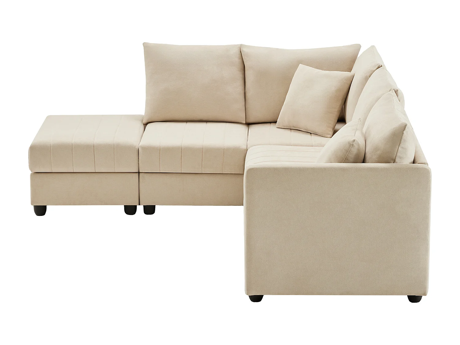 Set divano modulare a 5 posti - 220 x 194 x 85 cm - con poggiapiedi trasformabile - Cotone e lino - beige